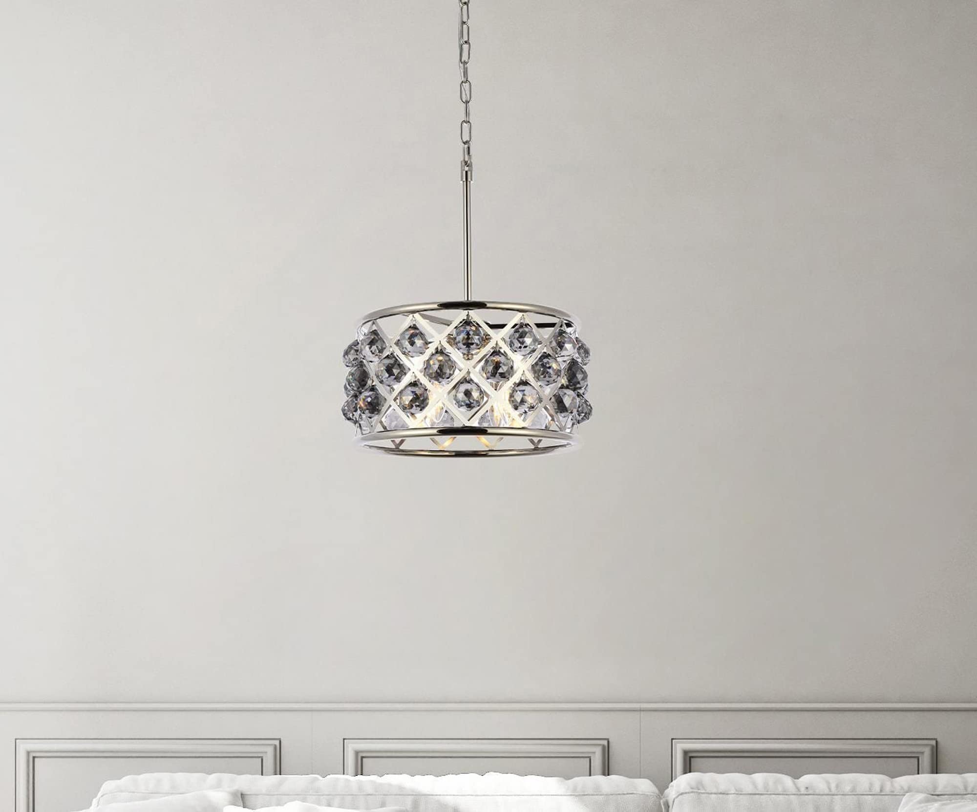 Elegant Lighting Madison Collection 4-Light Pendant Lamp, 16in Depth x 9in Height, Polished Nickel Finish, Silver Shade, Model 1214D16PN-SS/RC