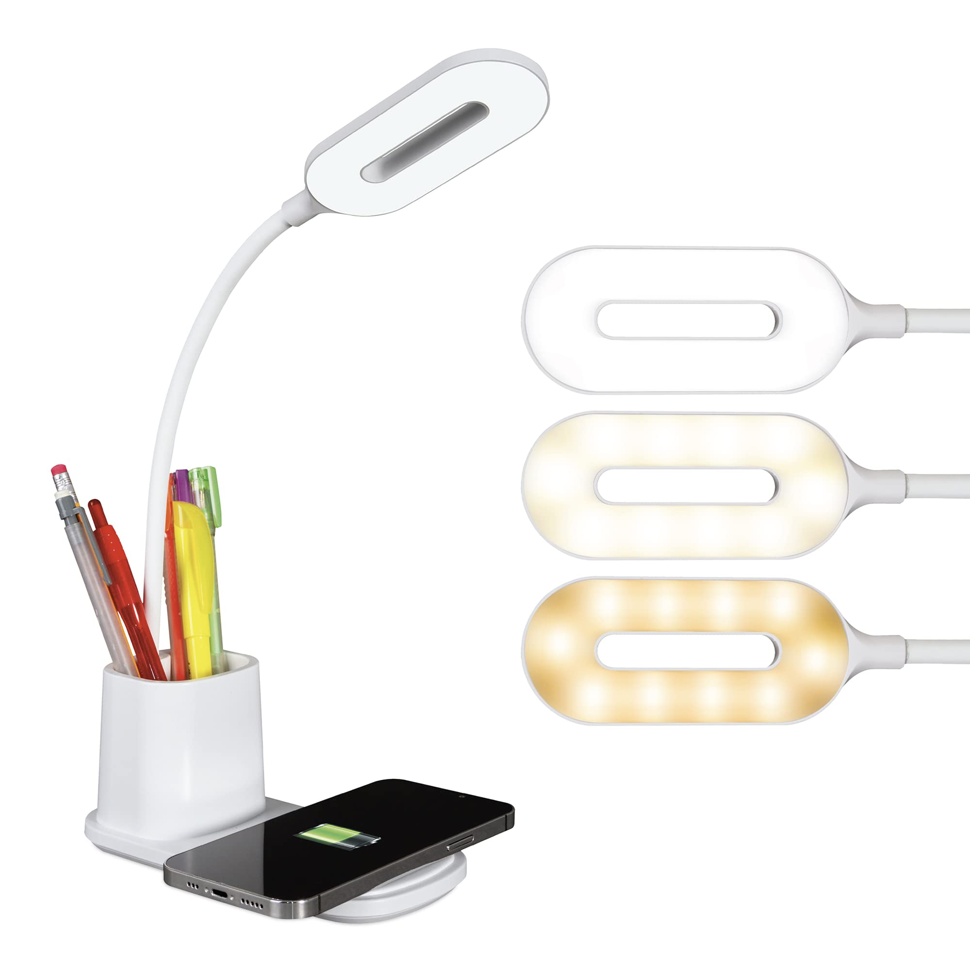 OttLite Organizer LED Desk Lamp with Wireless Charging, White