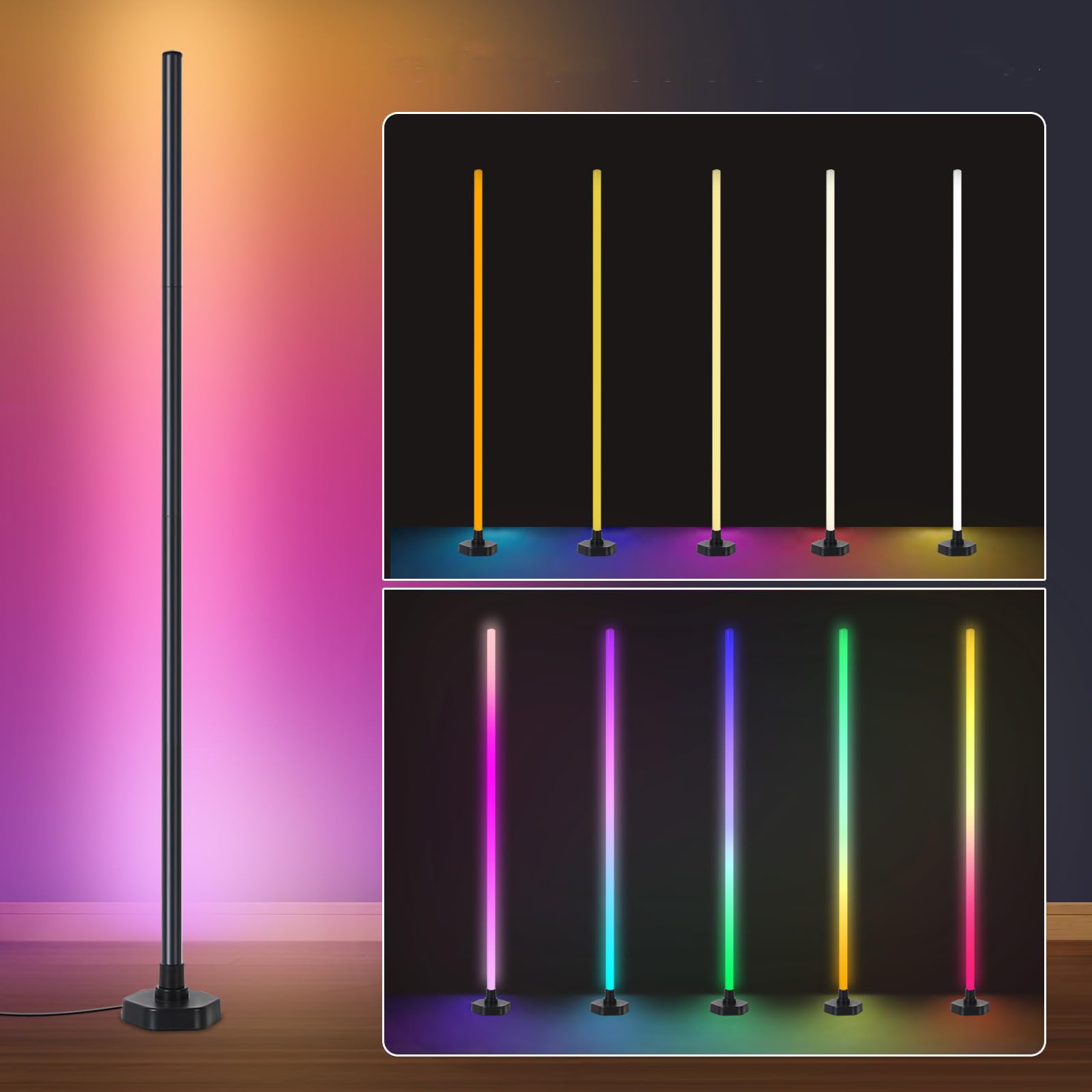 YTDRGB Smart RGB LED Corner Floor Lamp, 16 Million Colors, Music Sync, Silicone Rubber, Model YTD-FL-004, RGBW