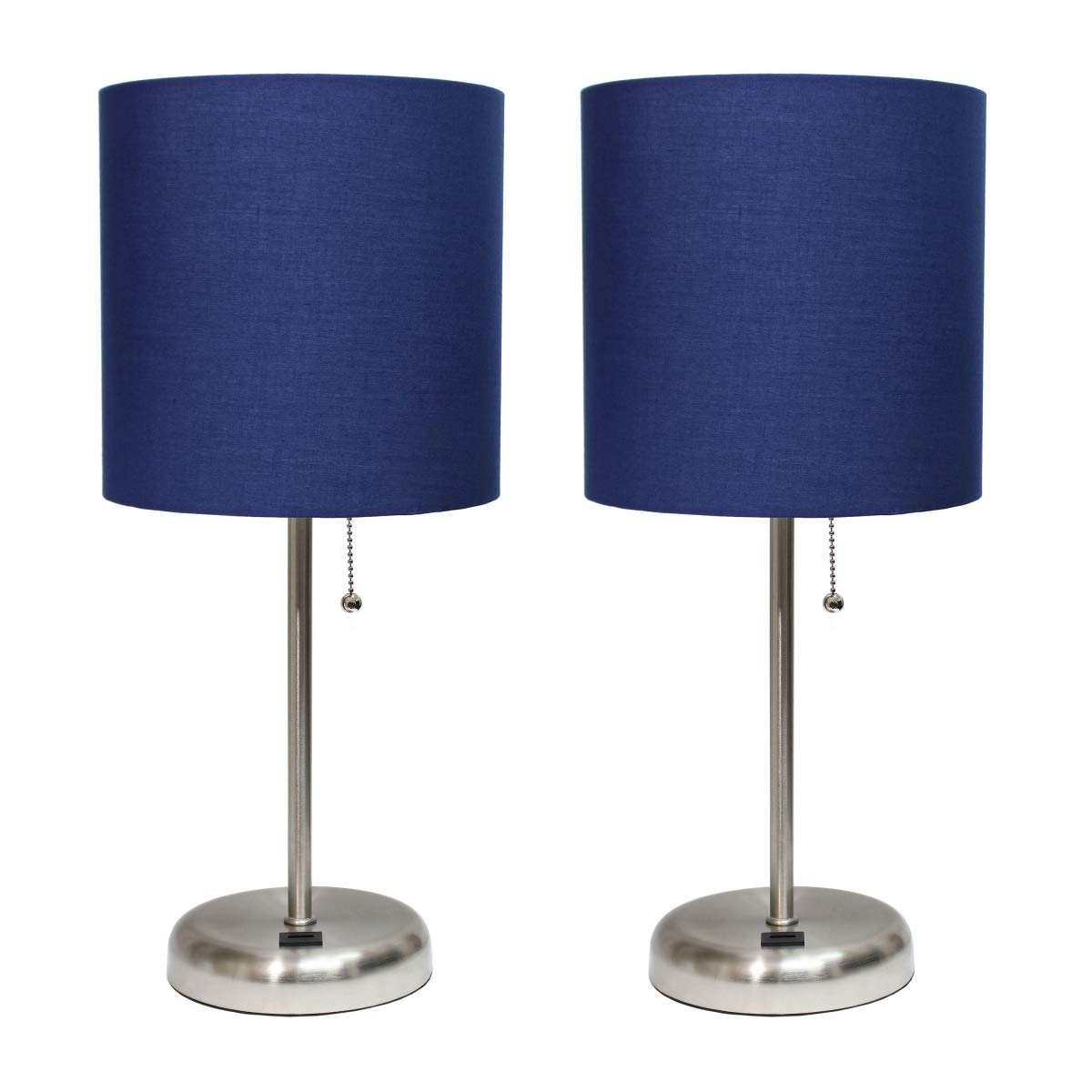 Limelights LC2002-NAV-2PK Stick Lamp with USB Charging Port & Fabric Shade Set, Navy - Pack of 2