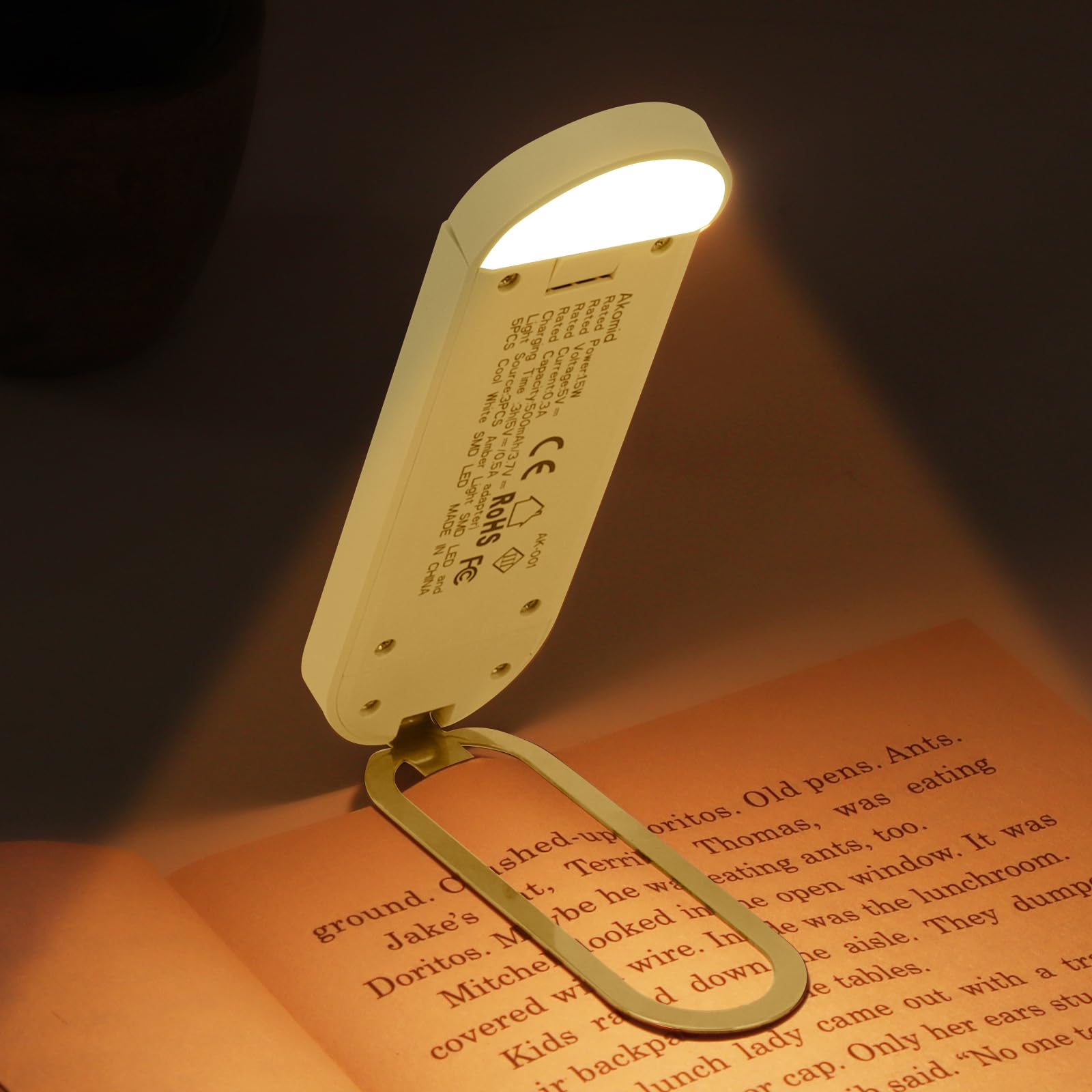 Akomid Usb Rechargeable Amber Light Mode Book Light - 8 Leds Portable Clip-On With Stepless Dimming, Khaki