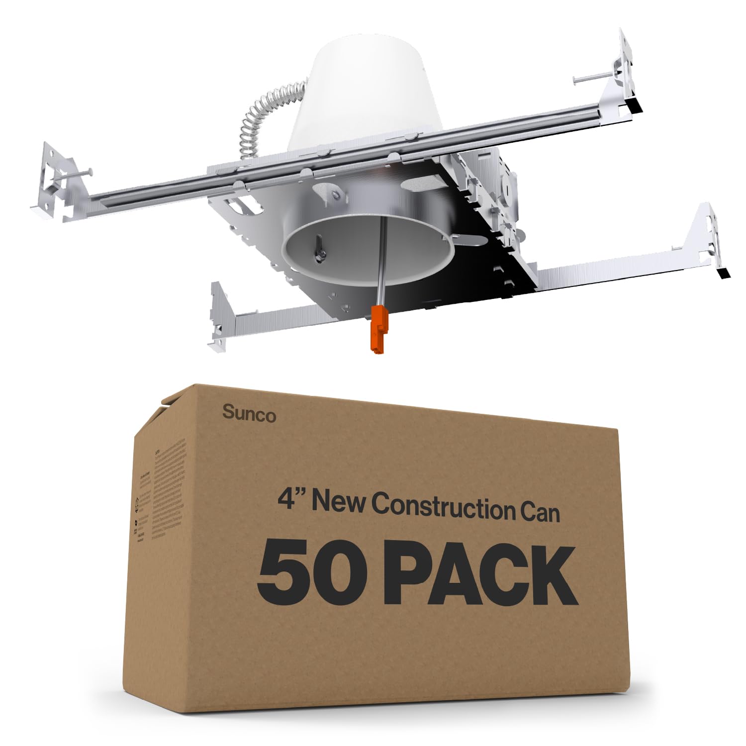 Sunco 50 Pack 4 Inch Can Lights Housing New Construction, Recessed Can Housing for Ceiling, Hard Wired, TP24 Connector, 120-277V
