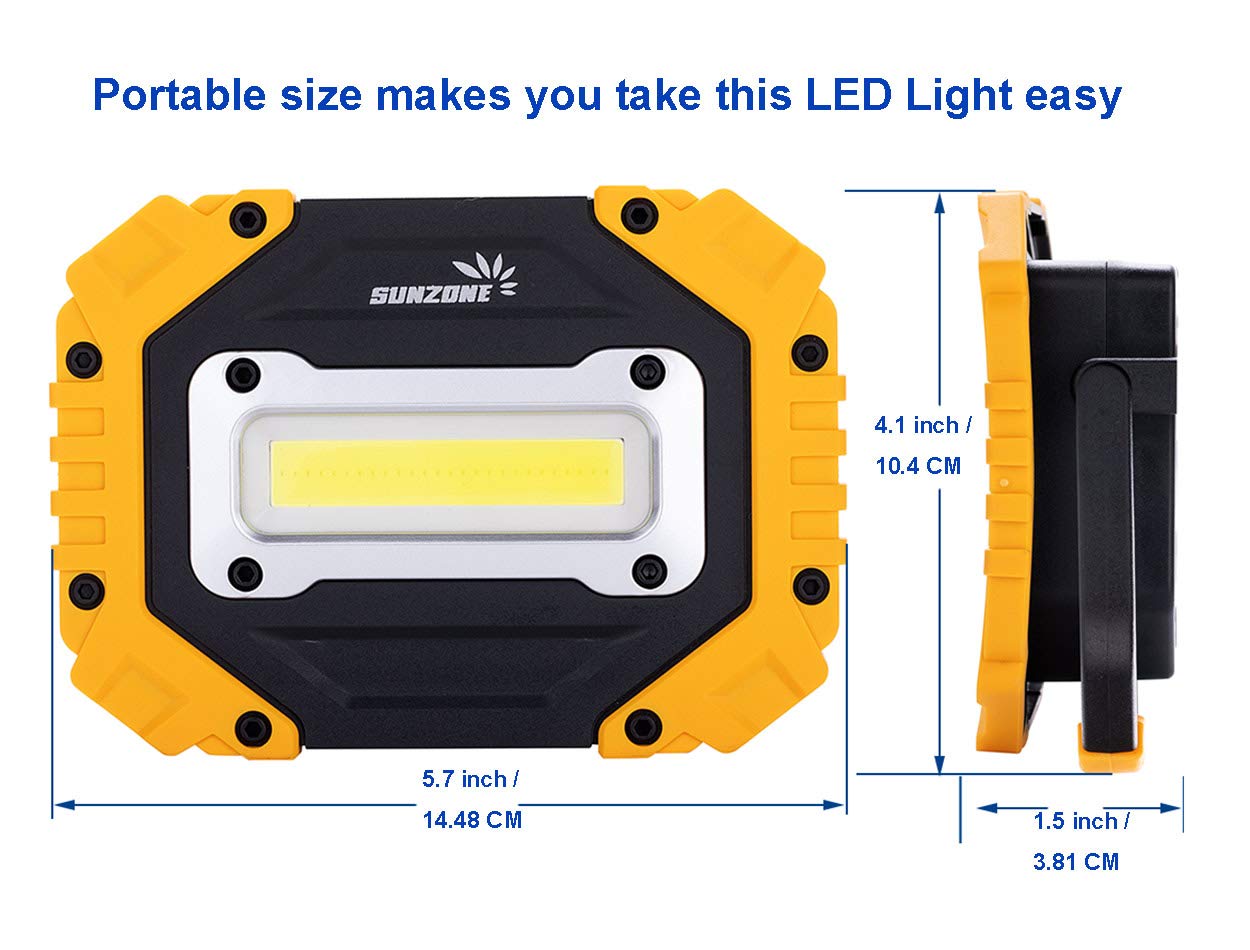 Sunzone Portable Led Work Light,Flood Lights, Job Site Lighting, Super Bright Waterproof For Outdoor Camping Hiking Car Repairing Fishing Workshop Battery Included With Emergency Sos Model
