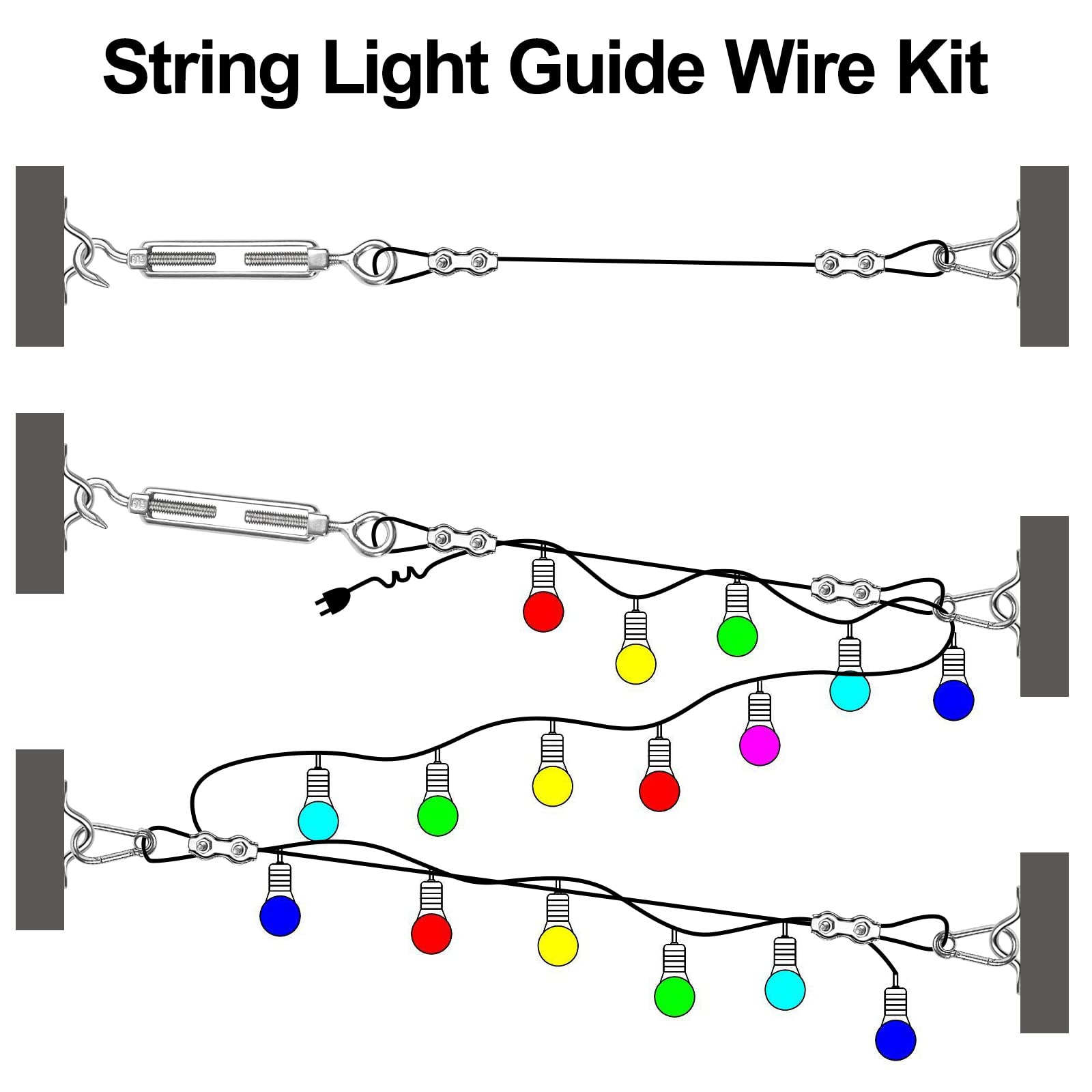 Blika 400Ft Globe String Light Suspension Kit, Outdoor Stainless Steel Hanging Wire