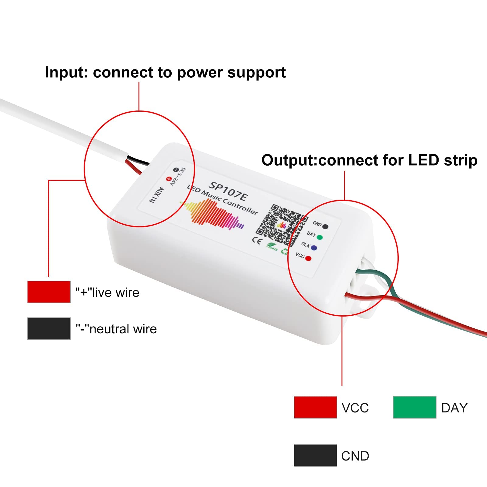 RGBZONE Bluetooth LED Controller, SP107E for WS2812b/WS2811 Strips, Music Sync, DC 5-24V, RGB