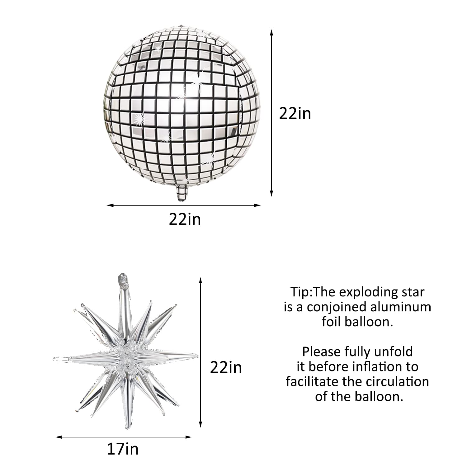 Finypa Disco Ball Balloons, 15 Pcs Aluminum Foil, Silver, 70s 80s 90s Theme Party Decorations, Model YBZX-15P