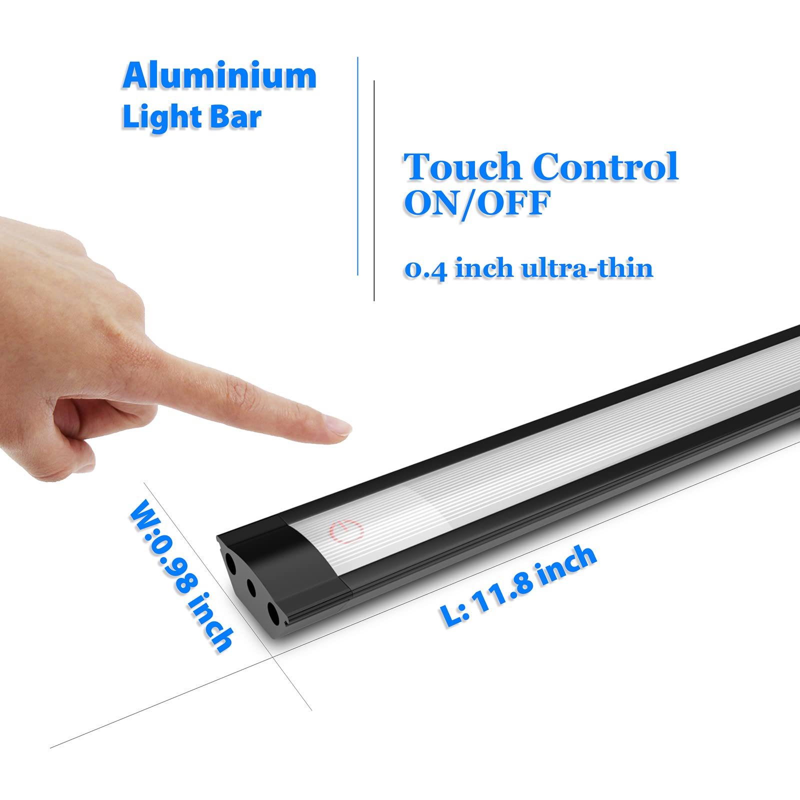 MYPLUS Under Cabinet Lights - 12" Dimmable LED Light Bar, Warm White 3000K, Aluminum, Plug-in - Black Case