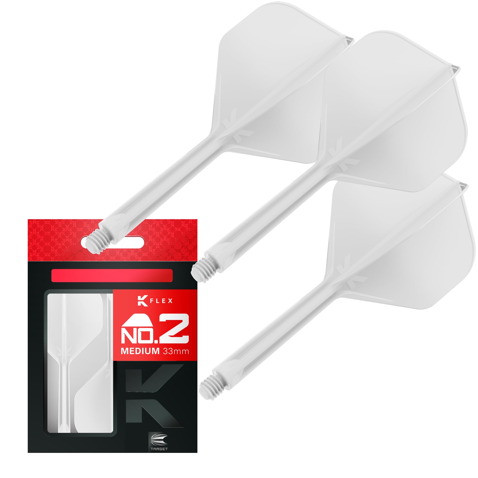 Target Darts K Flex Integrated Dart Flights And Shafts  No.2 White (Medium) | Pack Of 3 K-Flex - No2  Kflex All In One Moulded Dart Flight & Stem | Professional Dart Accessories
