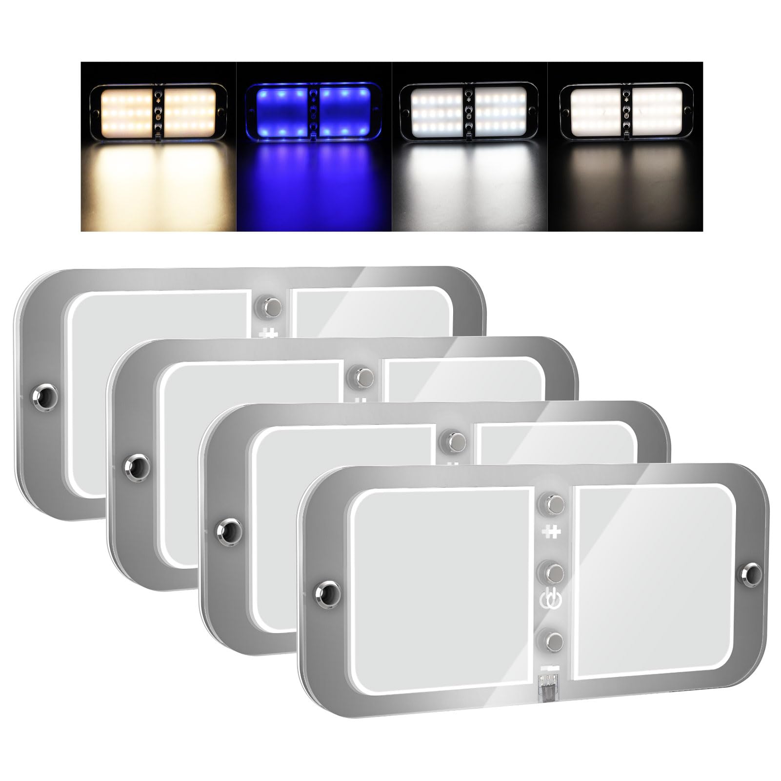 BlueFire RV Interior LED Lights, Dimmable 800LM, 6W, 3000-6000K, Large 4 Pack, Model MS038X4