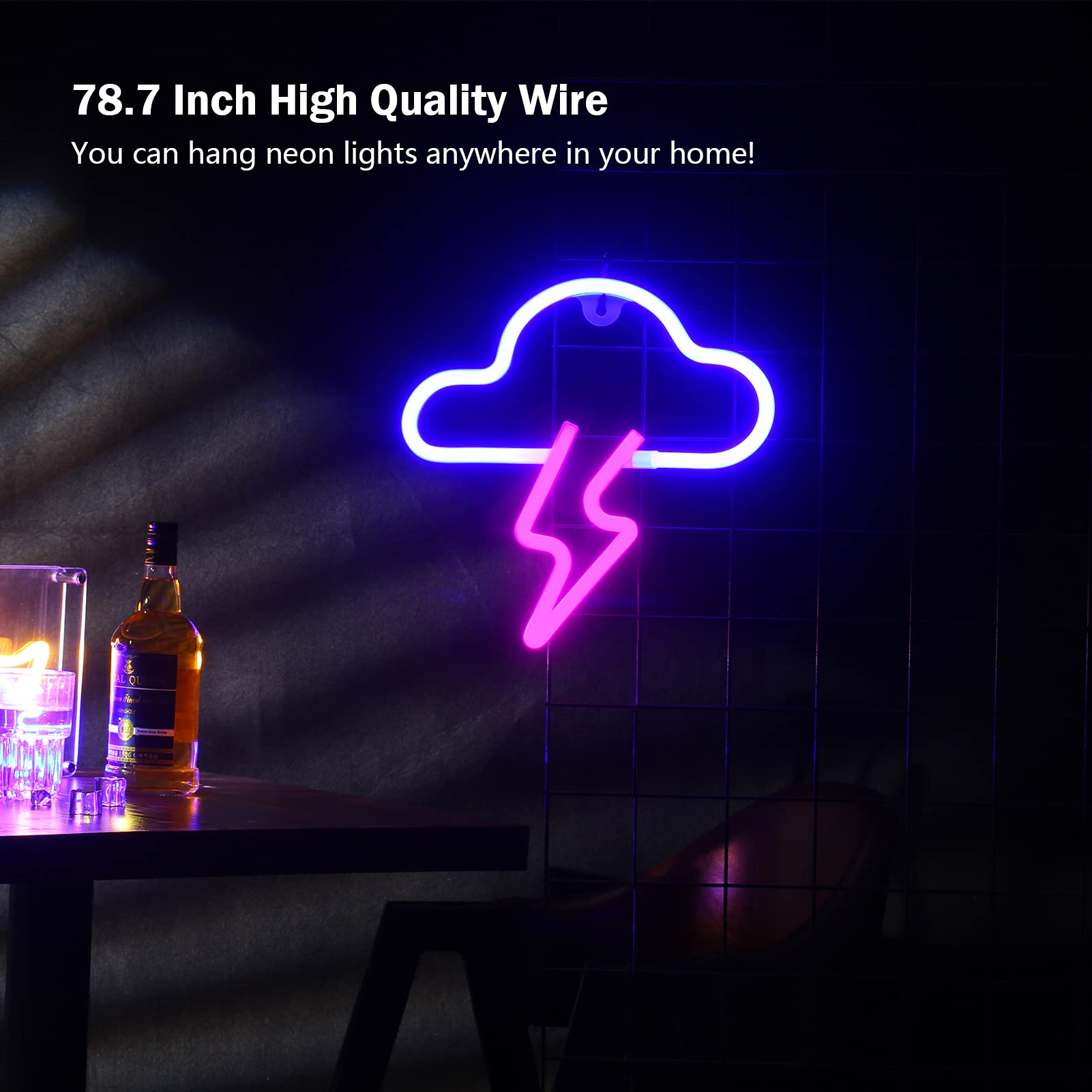 BerniceKelly LED Cloud Neon Sign, Battery/USB Powered, Wall Decor, Pink/Blue, Model A