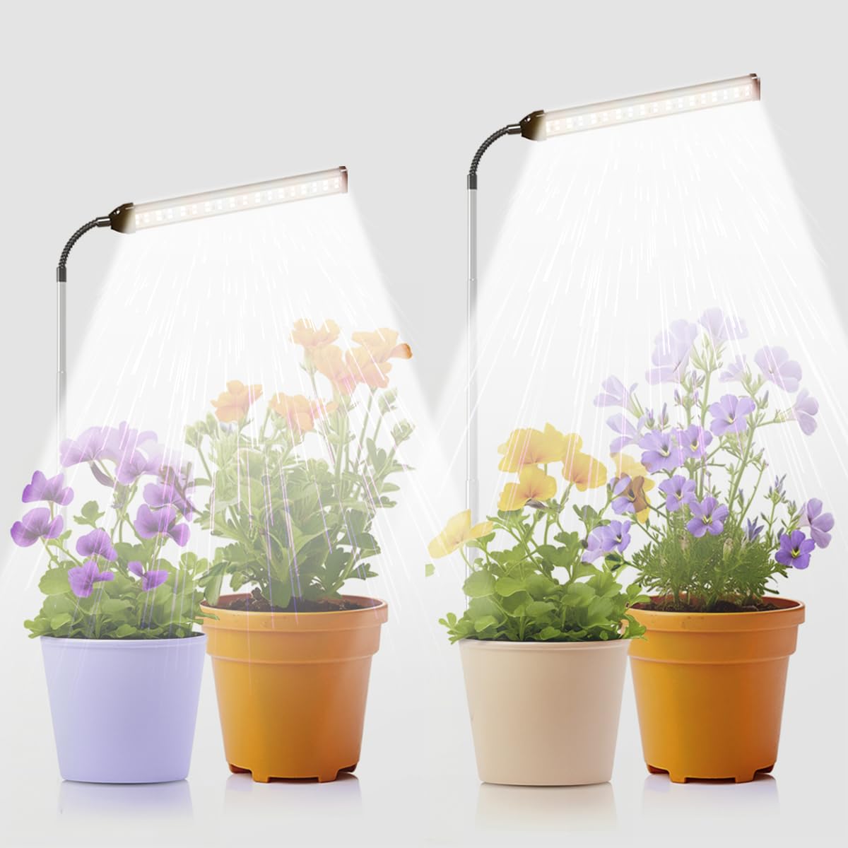 Juhefa Grow Light For Indoor Plants Growing, 6000K Full Spectrum Gooseneck Plant Lamp For Seedings Succulents Small Plants, 5 Dimming & 4/8/12/18H Timer, 2 Pack