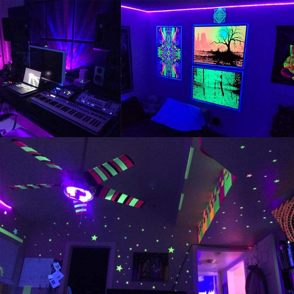 Omika 40Ft Led Uv Black Light String Lights, 120 Units 2835 Beads, Remote Control, Purple, Model Bg-Uv-001, Perfect For Parties And Decor