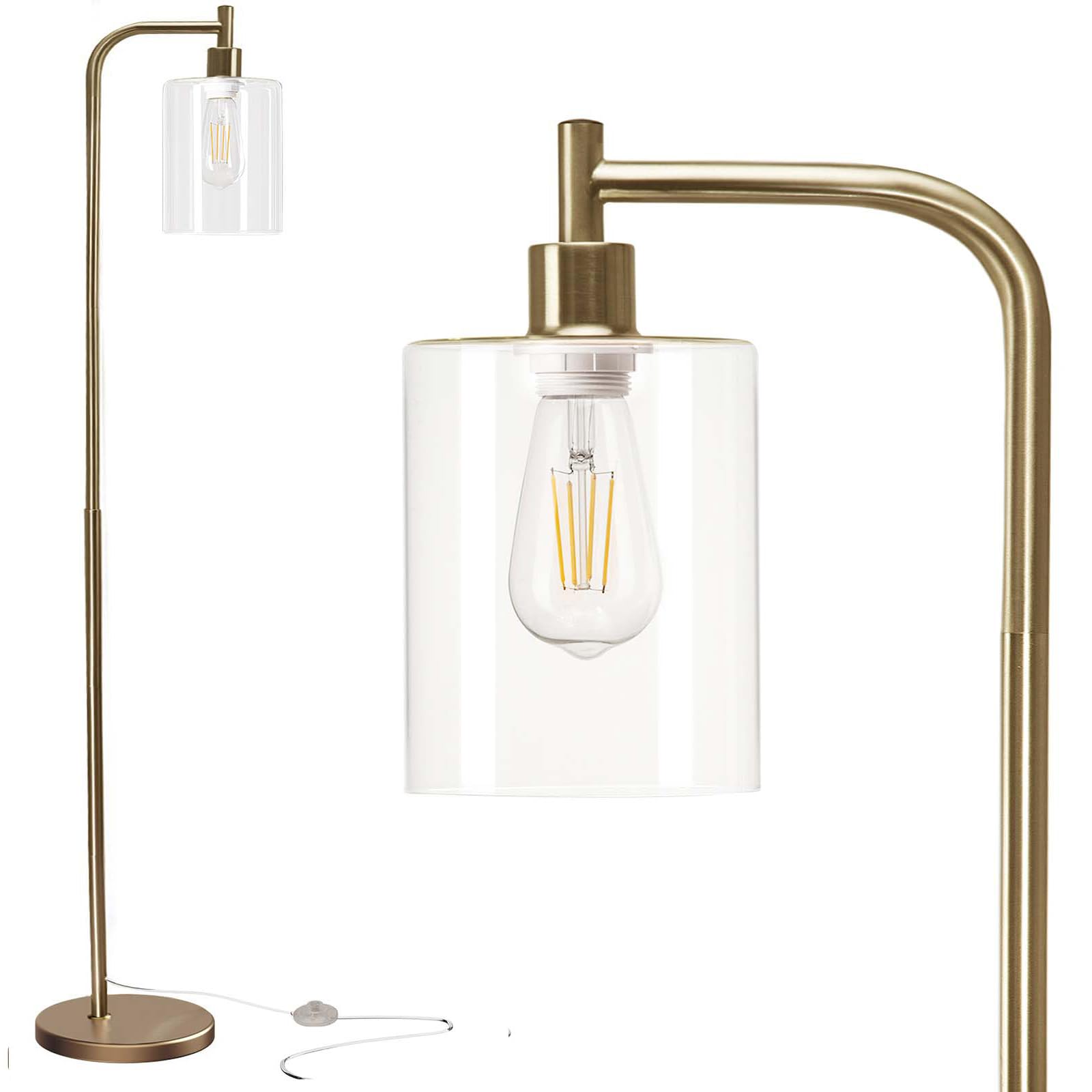 Addlon Floor Lamps For Living Room With Glass Lampshade, Modern Bright Floor Lamp With Led Bulbs Industrial Standing Lamp For Be