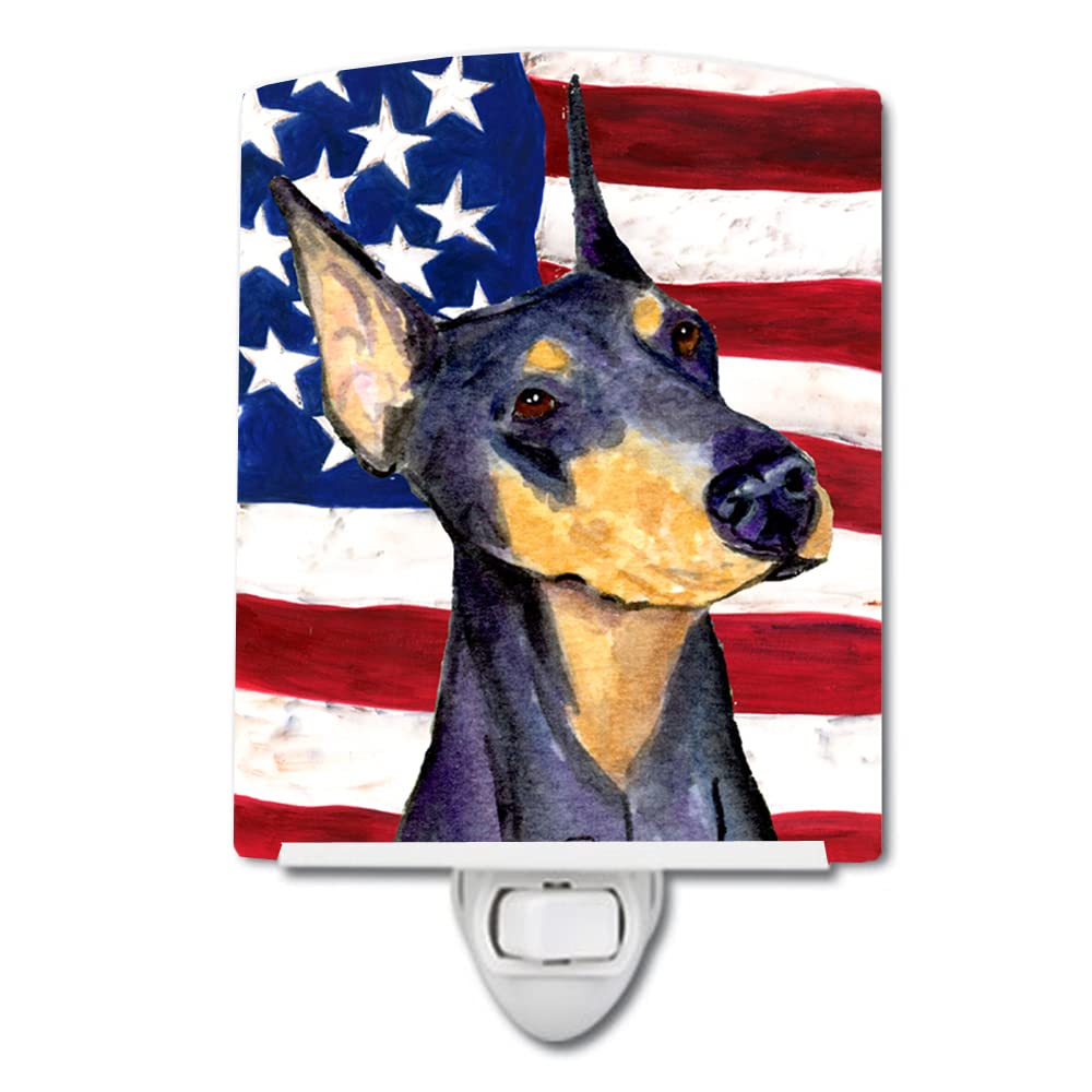 Carolines Treasures Ceramic Night Light, USA American Flag with Doberman, 6x4x3in, Multicolor, Model SS4022CNL