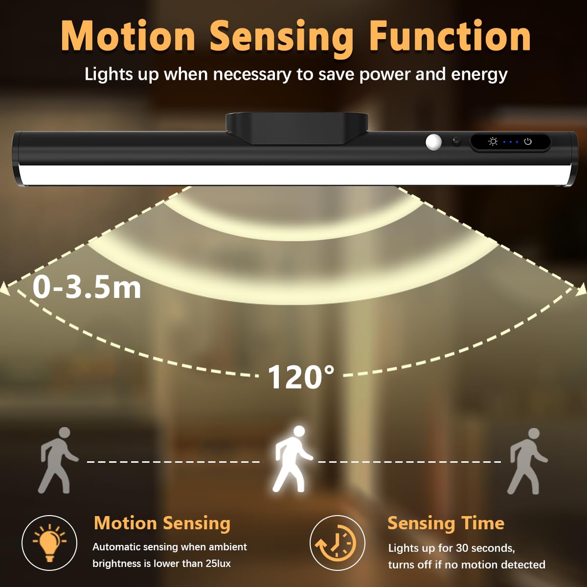 bravzurg Motion Sensor LED Wall Strip Light Bar - Rechargeable, Wireless, Remote Control, Aluminum, White, Model YZYP350-GY06