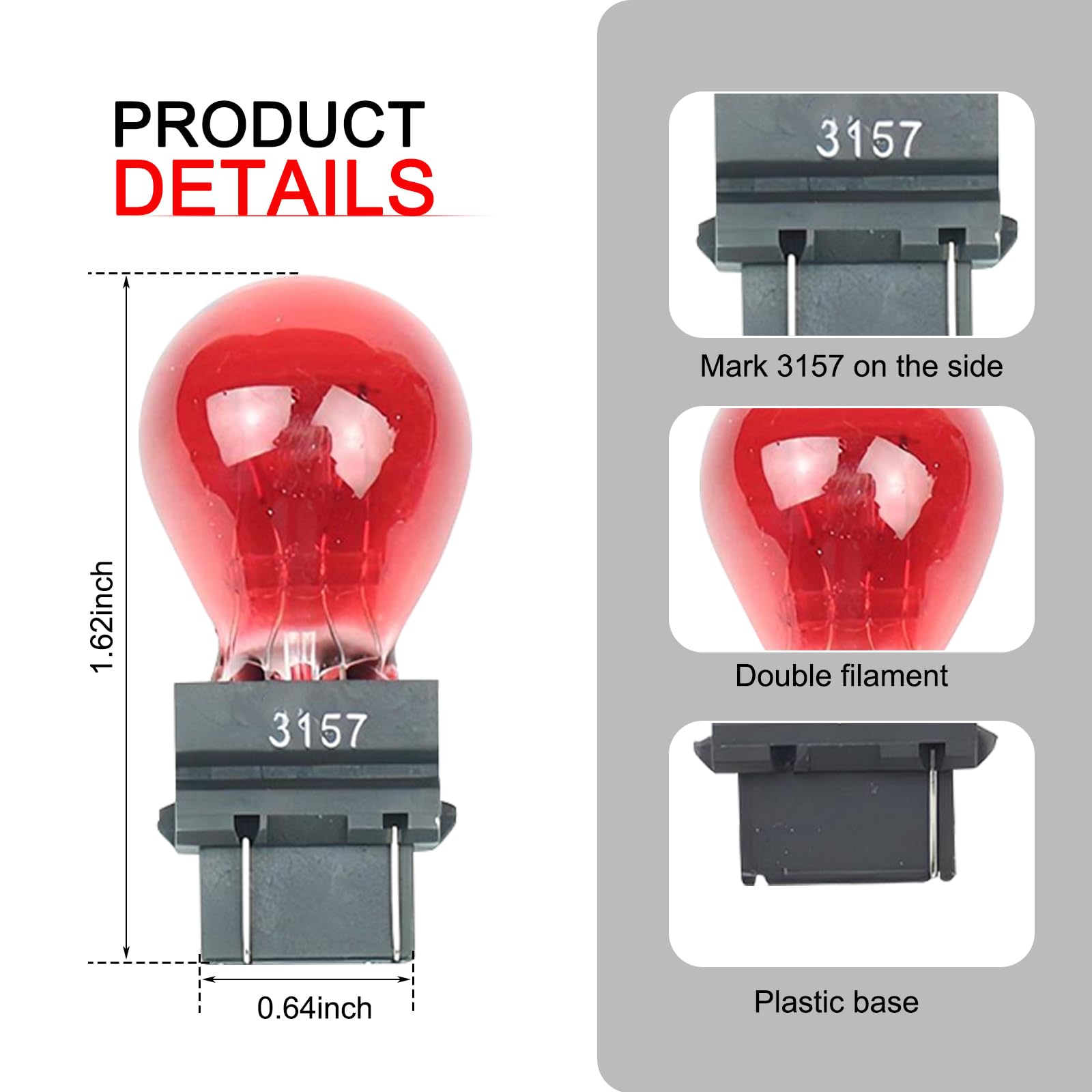 Tesnaao 10 Pack Car Instrument Light Bulb  3157 Brake Light Bulb  12 V 21/5 W Automobile Lighting Replacement Accessory  Universal For Most Cars  Trucks And Vans (Red)