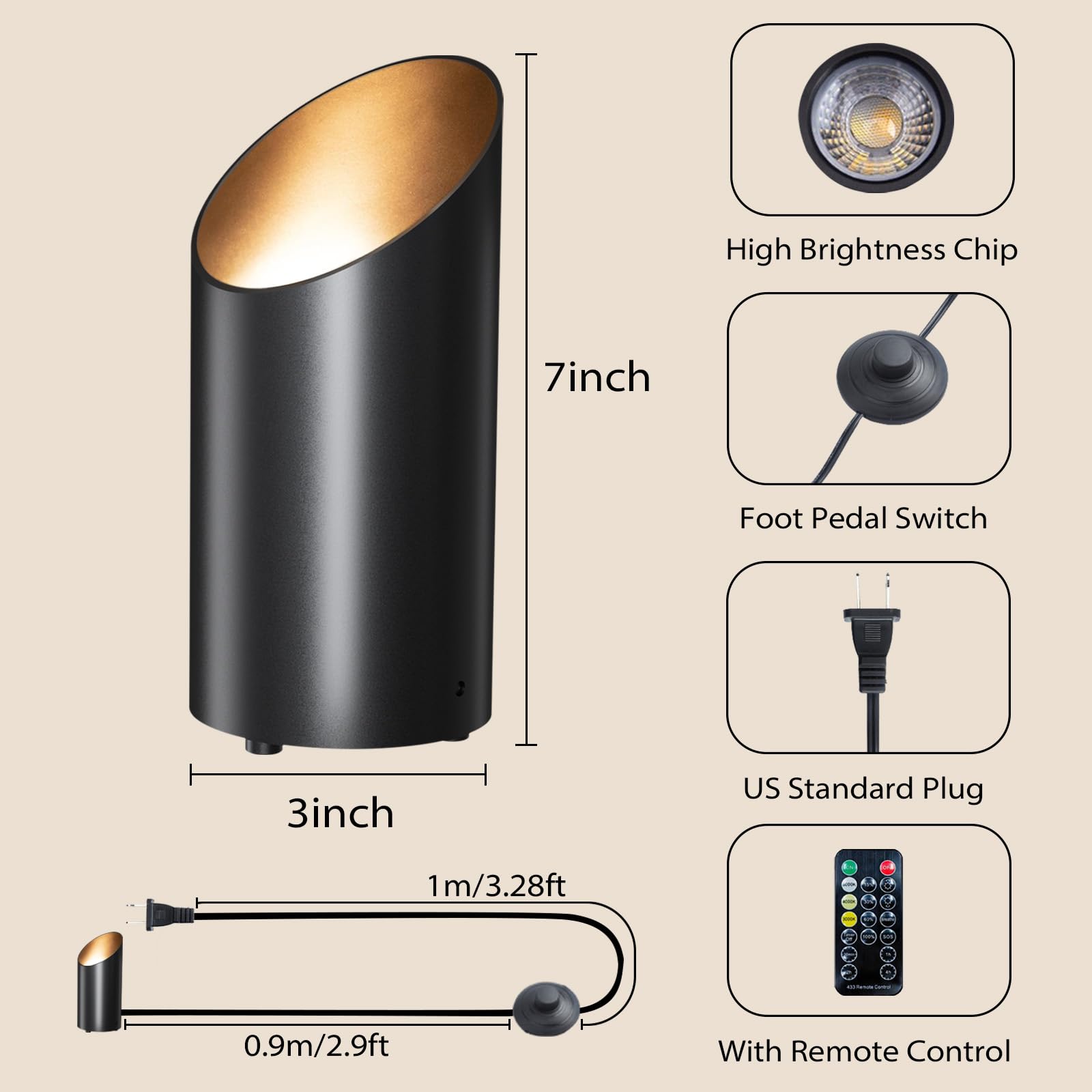 Brightown 2 Pack LED Floor Can Lights, 6000K Dimmable Up Lights with Remote, Black, Model HJCL180