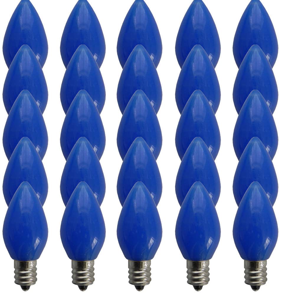 EZLS C7 Blue Opaque SMD LED Bulbs - Box of 25 Smooth Blue Retro C7 Replacement Bulbs