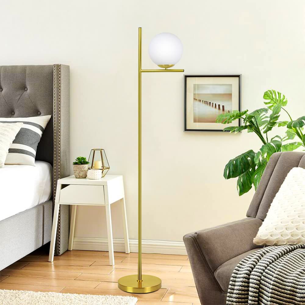 DINGLILIGHTING DLLT LED Floor Lamp, Frosted Glass Globe, Energy Saving, Sphere-Gold, Model PY-F1036G
