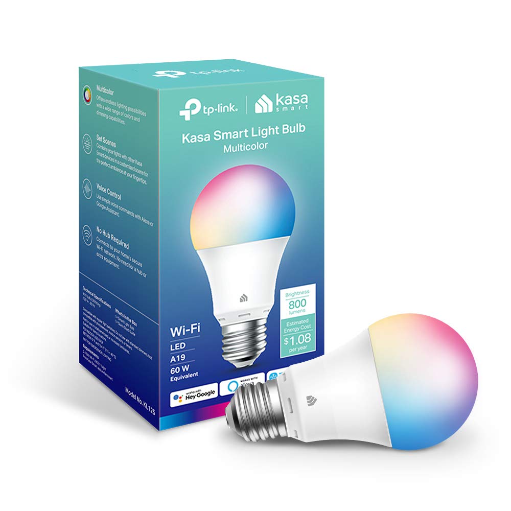 Kasa Smart Bulb A19, 9W, 800 Lumens, Full Color Changing, Dimmable, WiFi Compatible with Alexa/Google Home, Multicolor, 1-Pack