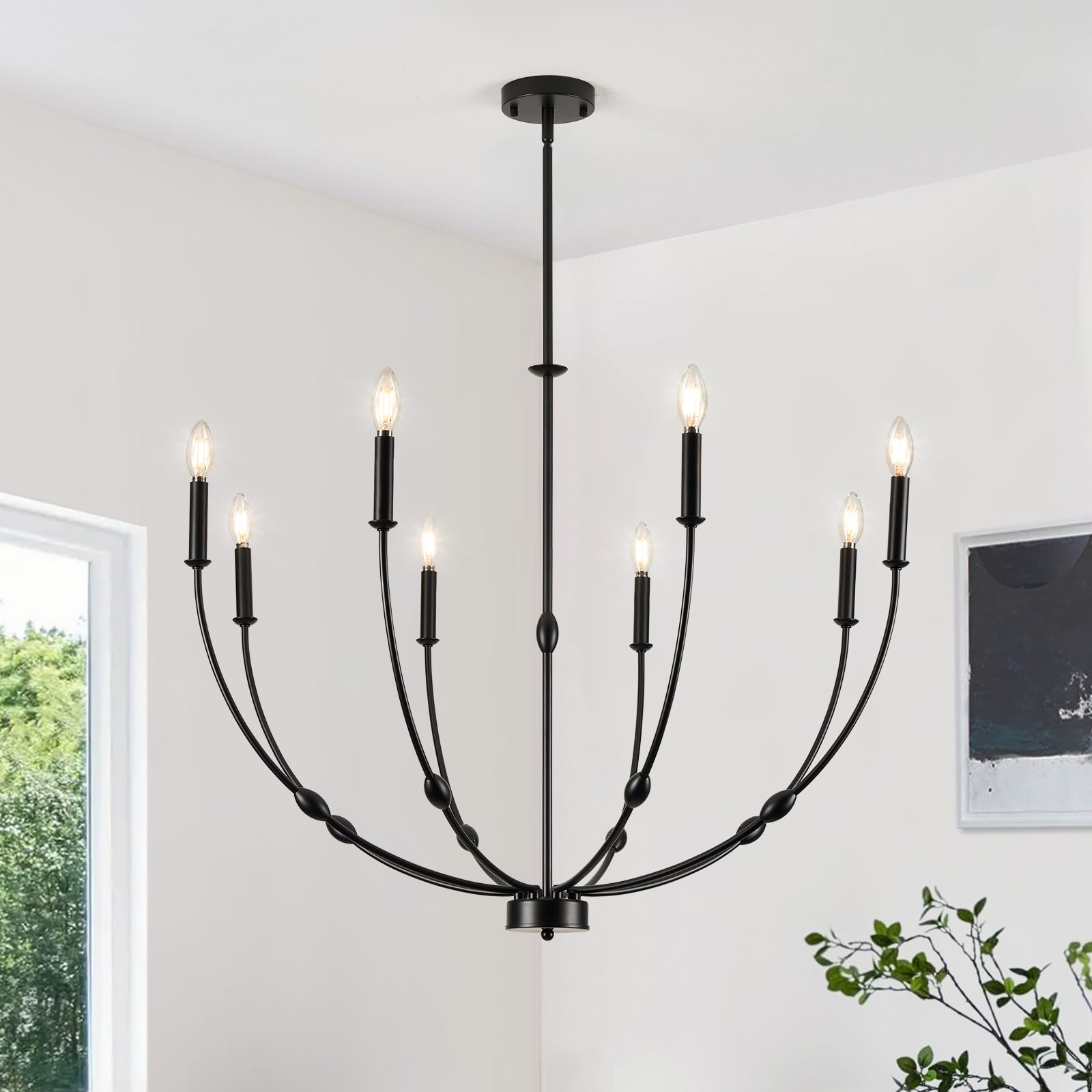 ACANER Black Chandeliers for Dining Room, 8-Light Modern Farmhouse Candle Style Chandelier, Industrial Hanging Ceiling Light Fix