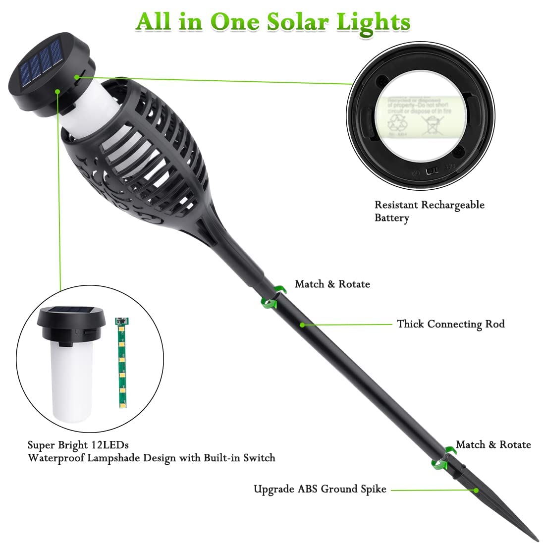 Outdoor Solar Lights  12Pack Solar Torch Light With Flickering Flame  Garden Lights Waterproof For Halloween Decor  Flame Torches For Outside  Luces Solares Para Exteriores Pathway Yard Garden Decor
