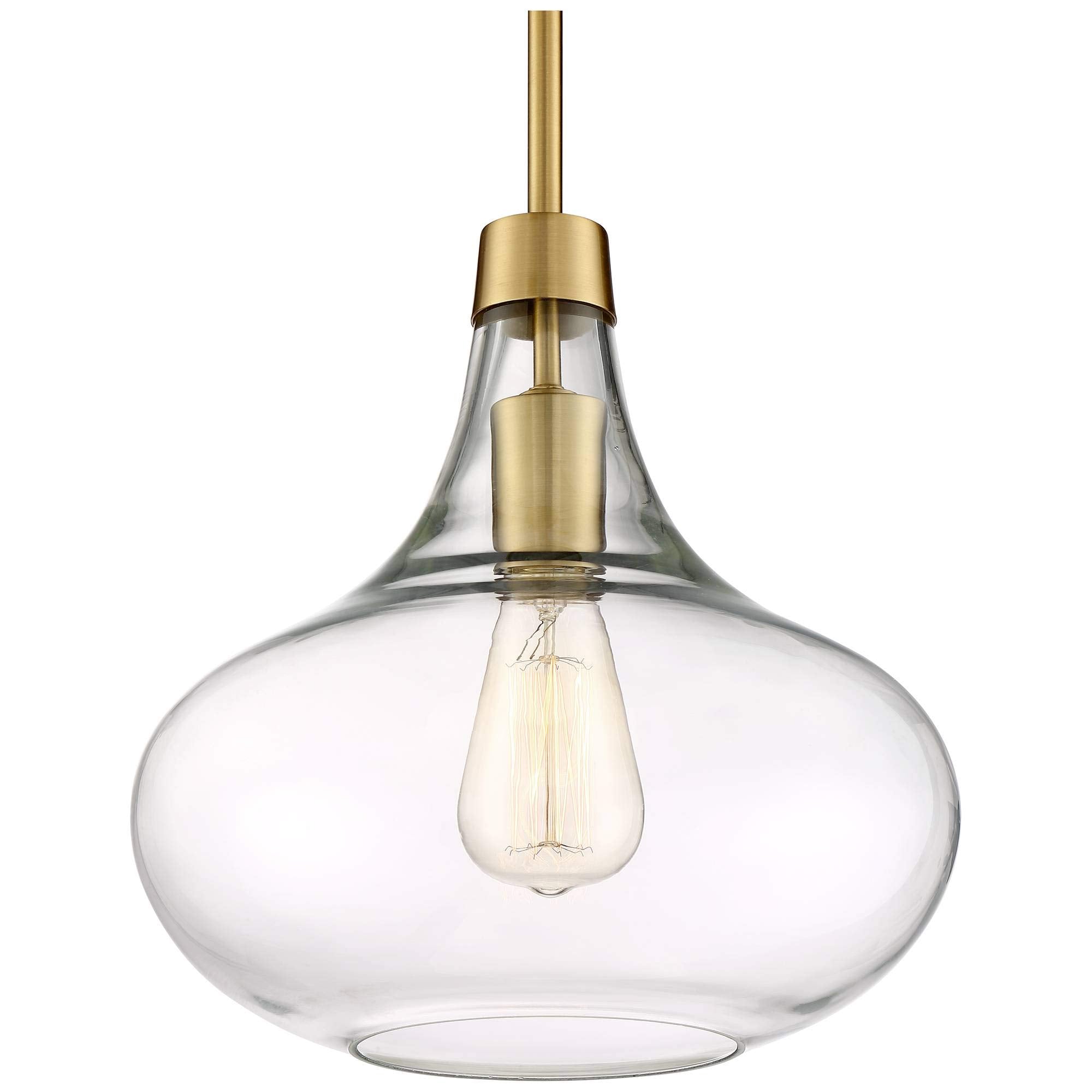 Possini Euro Design Pendant Light Fixture, Mini Gold, Antique Brass, Clear Glass Shade, 11in Wide x 11in High, Model 23N40