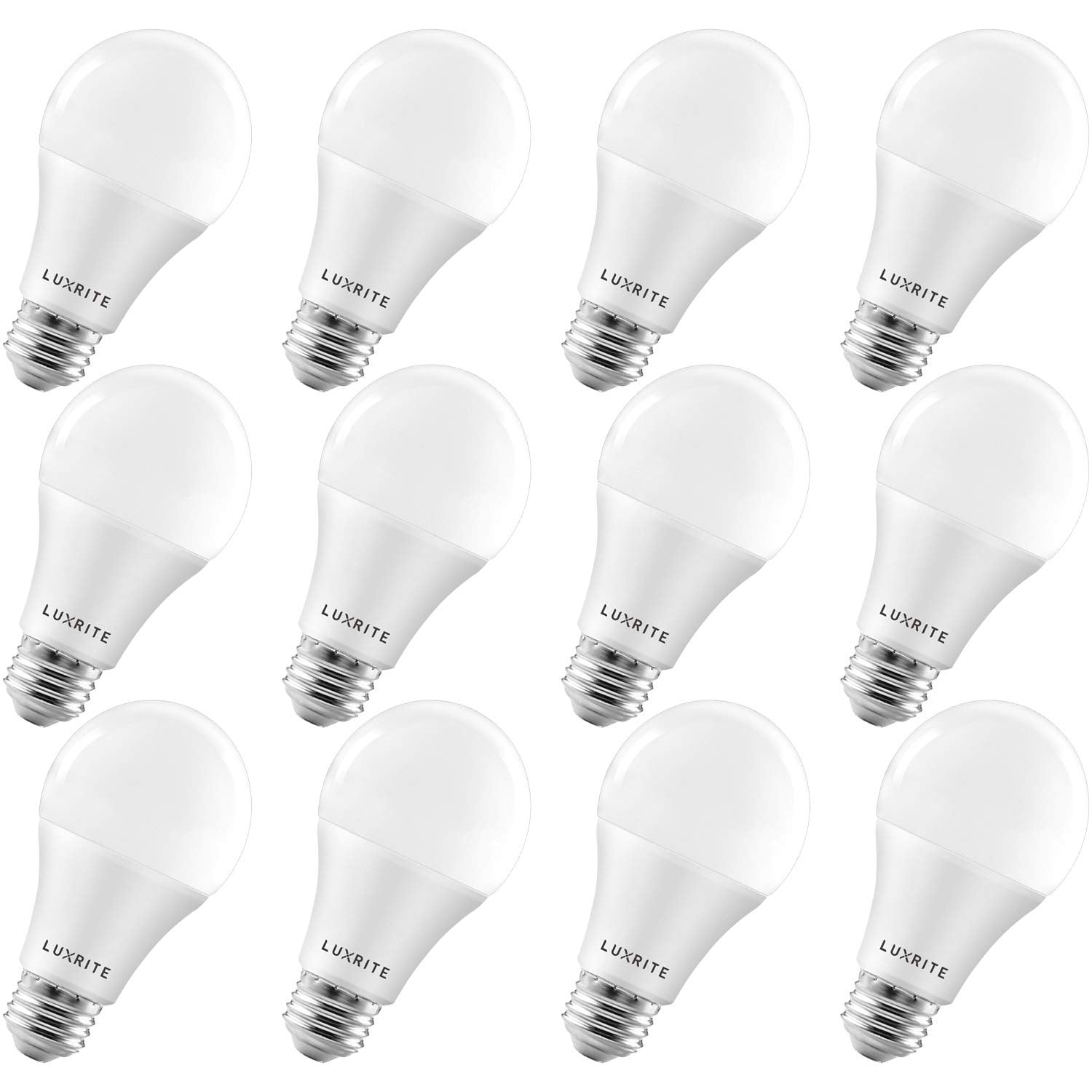 LUXRITE A19 LED Light Bulbs, 100W Equivalent, Dimmable, 1600 Lumens, 4000K Cool White, E26 Base, 12 Pack