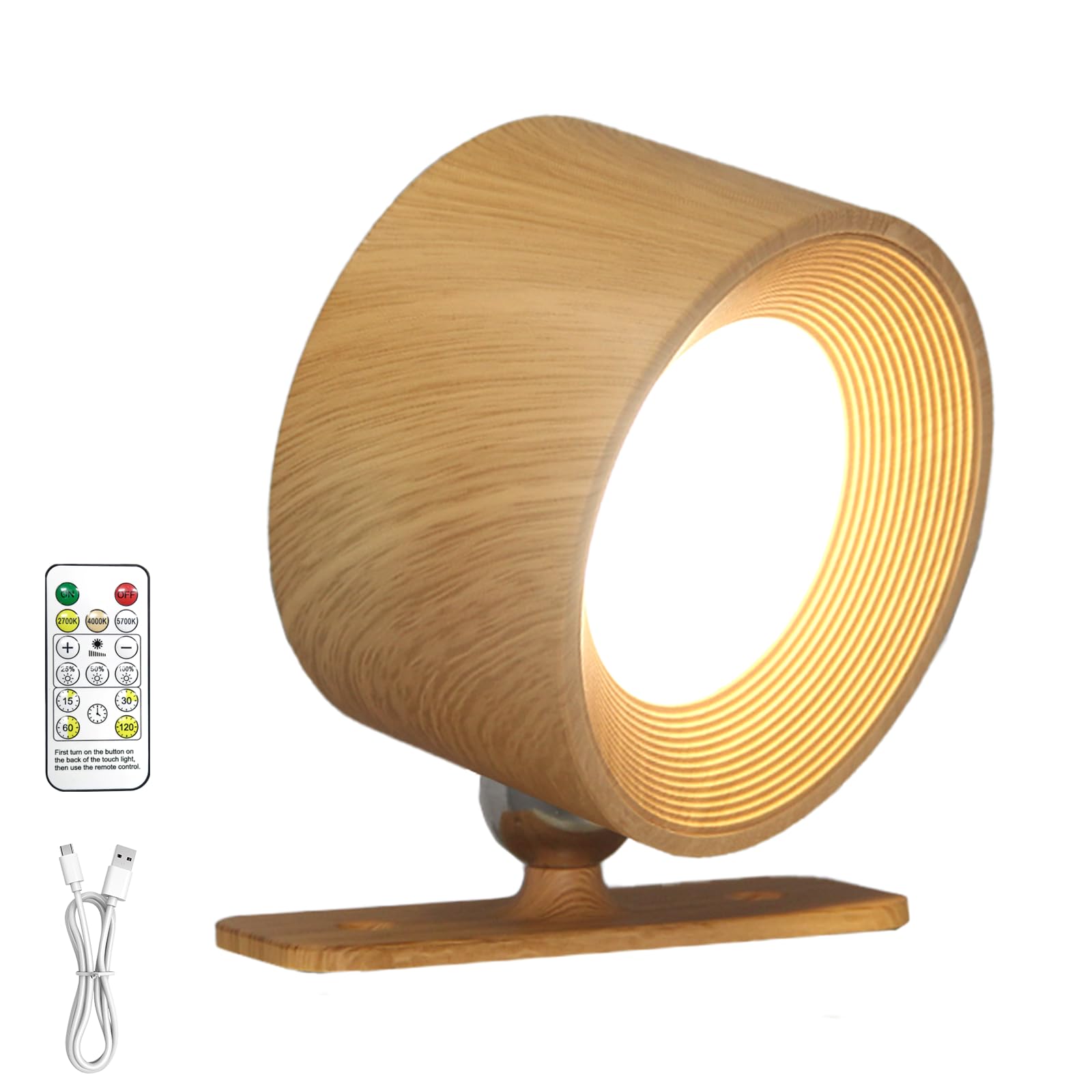 SOUDFK Rechargeable Wall Sconce with Remote & Touch, 360 Rotatable Battery Operated Wall Lights, 3-Color Dimmable, No Drill Adhe