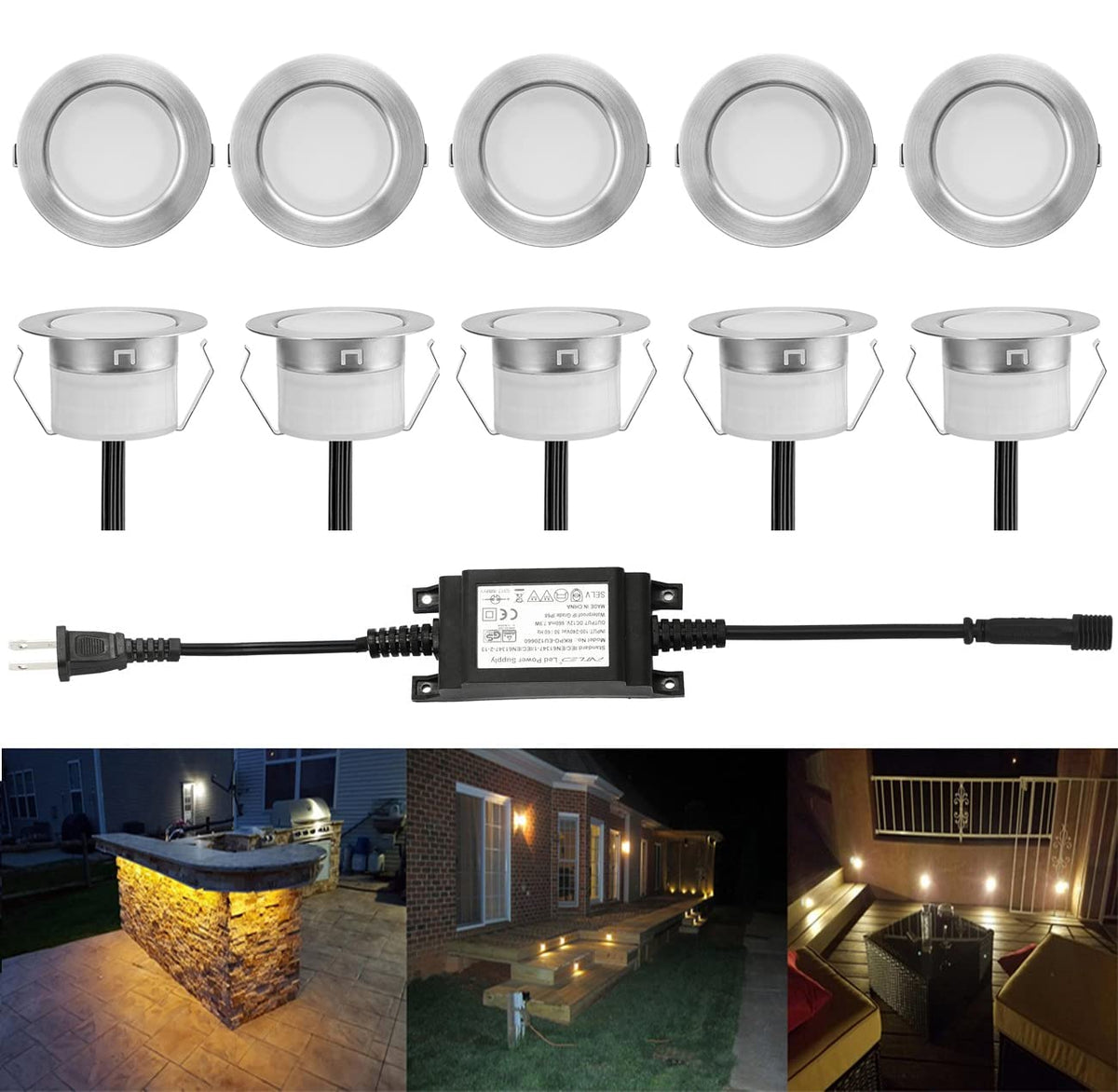 Led Deck Lights Kit, Low Voltage 10 Pcs Waterproof Ip67 F1.22 Recessed Deck Lamp Warm White Led In-Ground Lighting Outdoor Garde