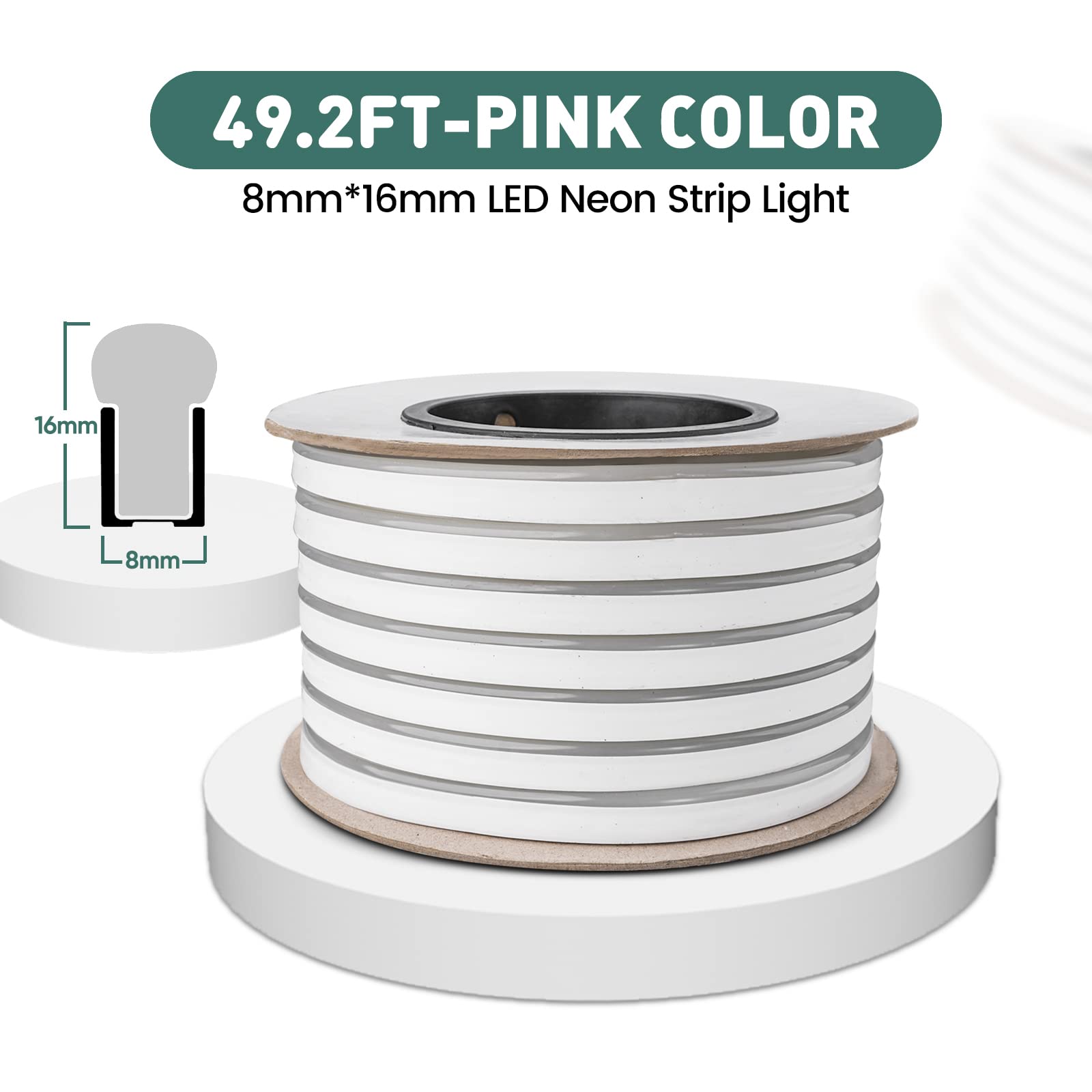 Gzbtech Flexible Led Neon Rope Lights 50Ft Ac 110-120V Waterproof Strip Light  120 Leds/M Cuttable Connectable Neon Lighting For Indoor Outdoor Home Decor/Commercial Building Use-Pink 15M