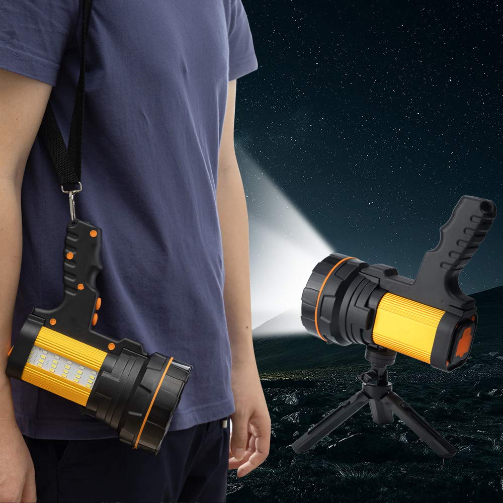 GEPROSMA F20 Cordless Handheld Spotlight, Super Bright LED Flashlight, Rechargeable, Aluminum Alloy, Black Golden Color