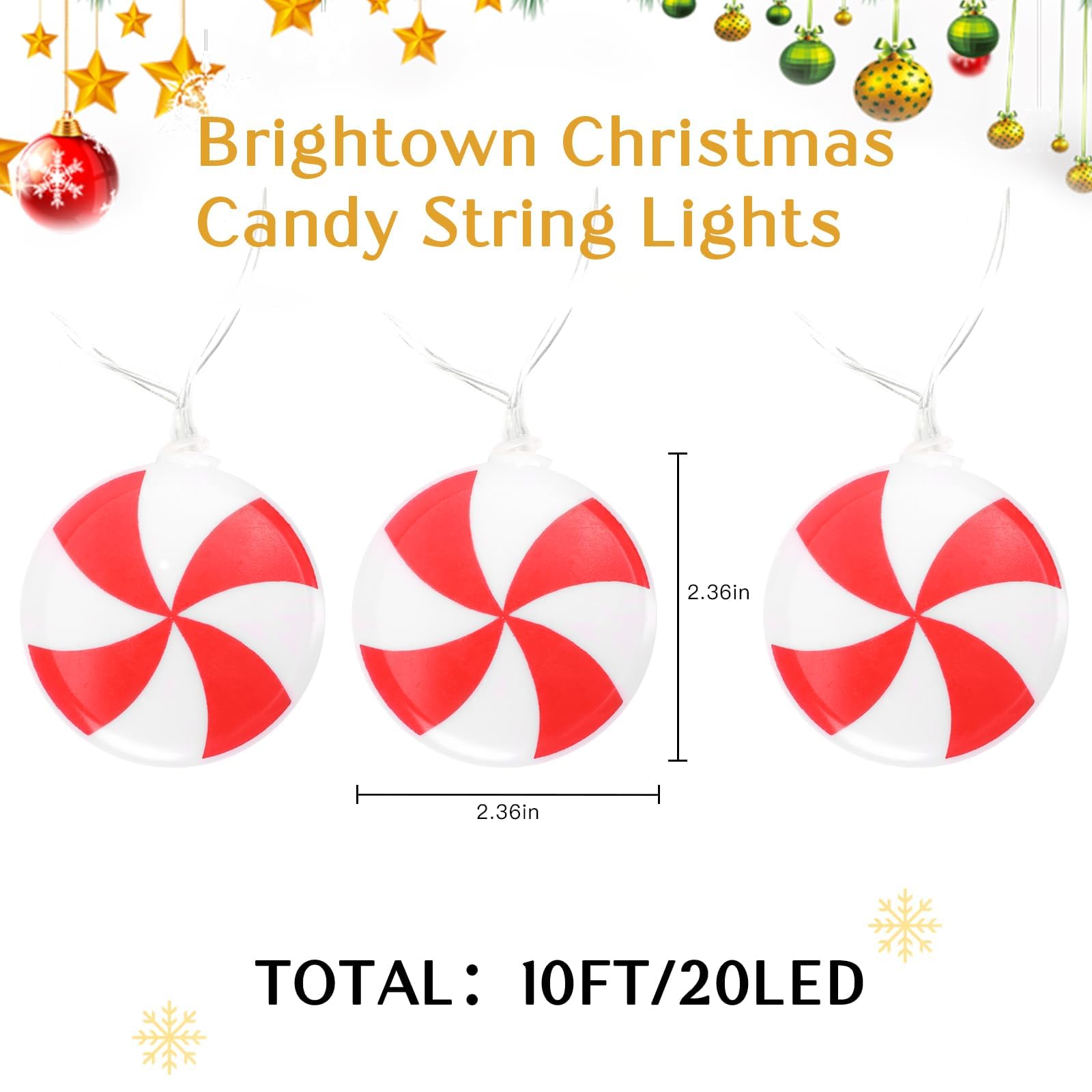 Brightown Christmas String Lights Battery Operated,10Ft Battery Powered With 20 Lollipop Lights,Christmas String Lights For Winter Festival Party Indoor Decor (Candy)