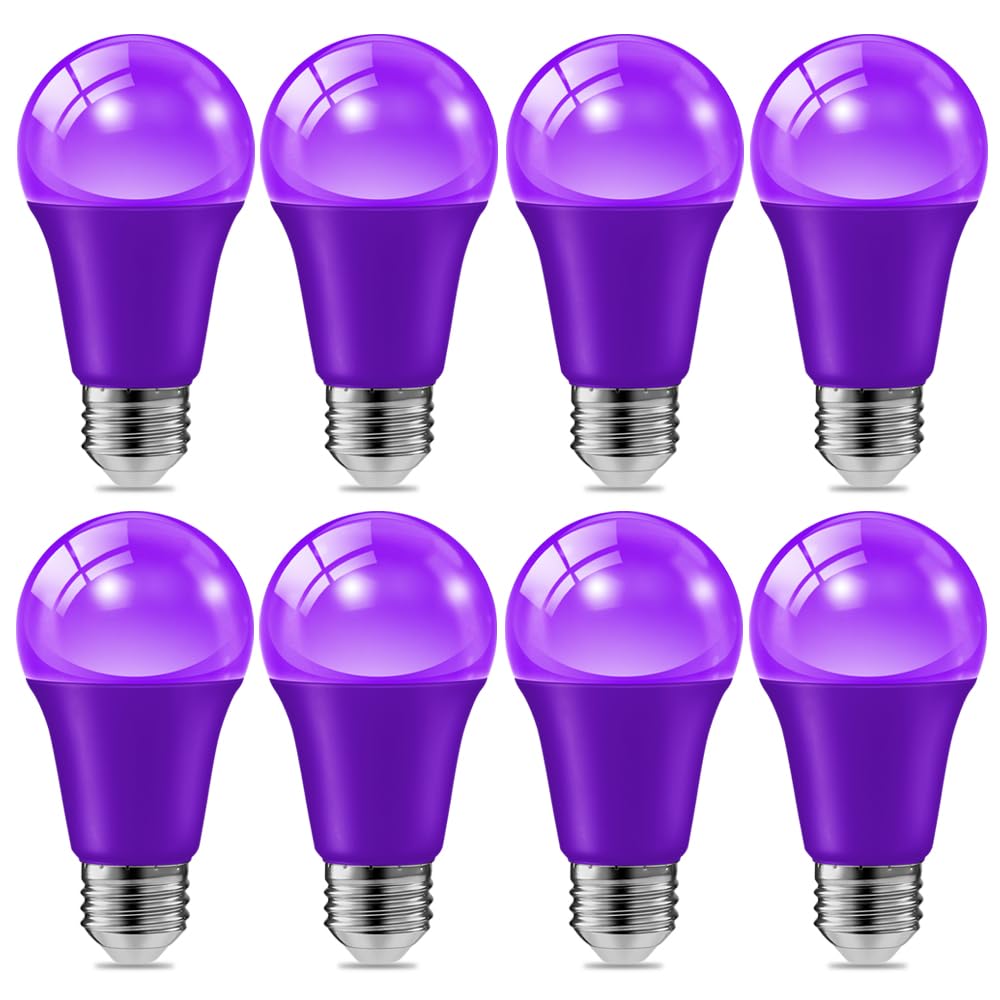 Haraqi 8 Pack 9W (60W Equivalent) 120V E26 Base A19 Led Colored Light Bulb  Purple Led Lights For Party Christmas Decor And Halloween Lighting