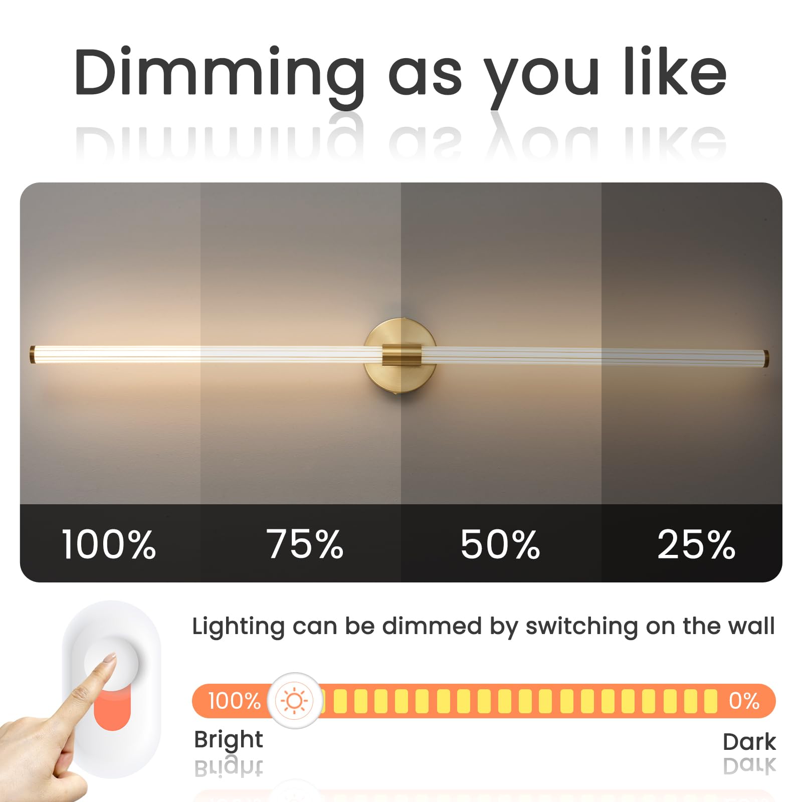 Gednbo Gold Bathroom Vanity Lights 49 Inch Long Bathroom Light Fixtures Over Mirror, Dimmable Led 360° Full Lighting Modern Vanity Light Bar Wall Sconce Warm Light For Bedroom Living Room
