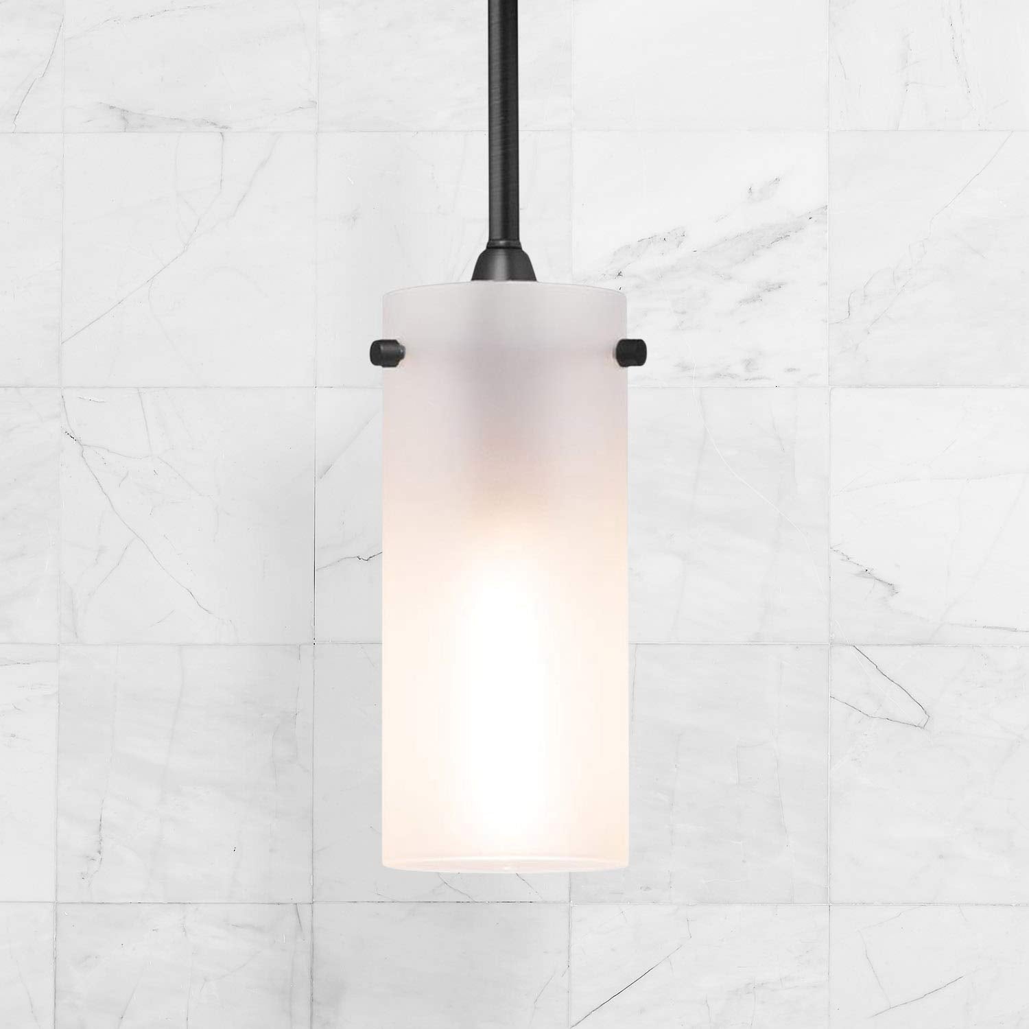 Linea di Liara Pendant Light Fixture, Small Frosted Glass Shade, Black Metal, Model LL-P316F-BLK