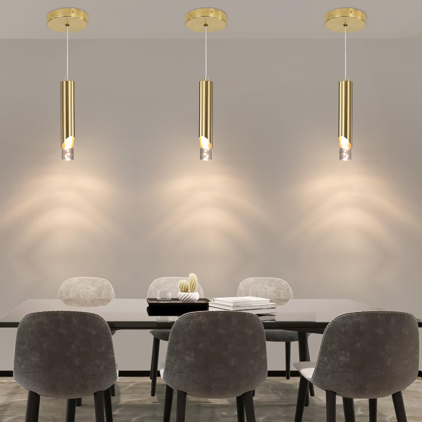 3 Pack Modern Gold Pendant Light Fixture  Acrylic Bubble Cylinder Hanging Lights  3 Color Temperatures  Minimalist Ceiling Chandelier Lighting For Dining Room  Bedroom  Hallway  Bar  Kitchen Island