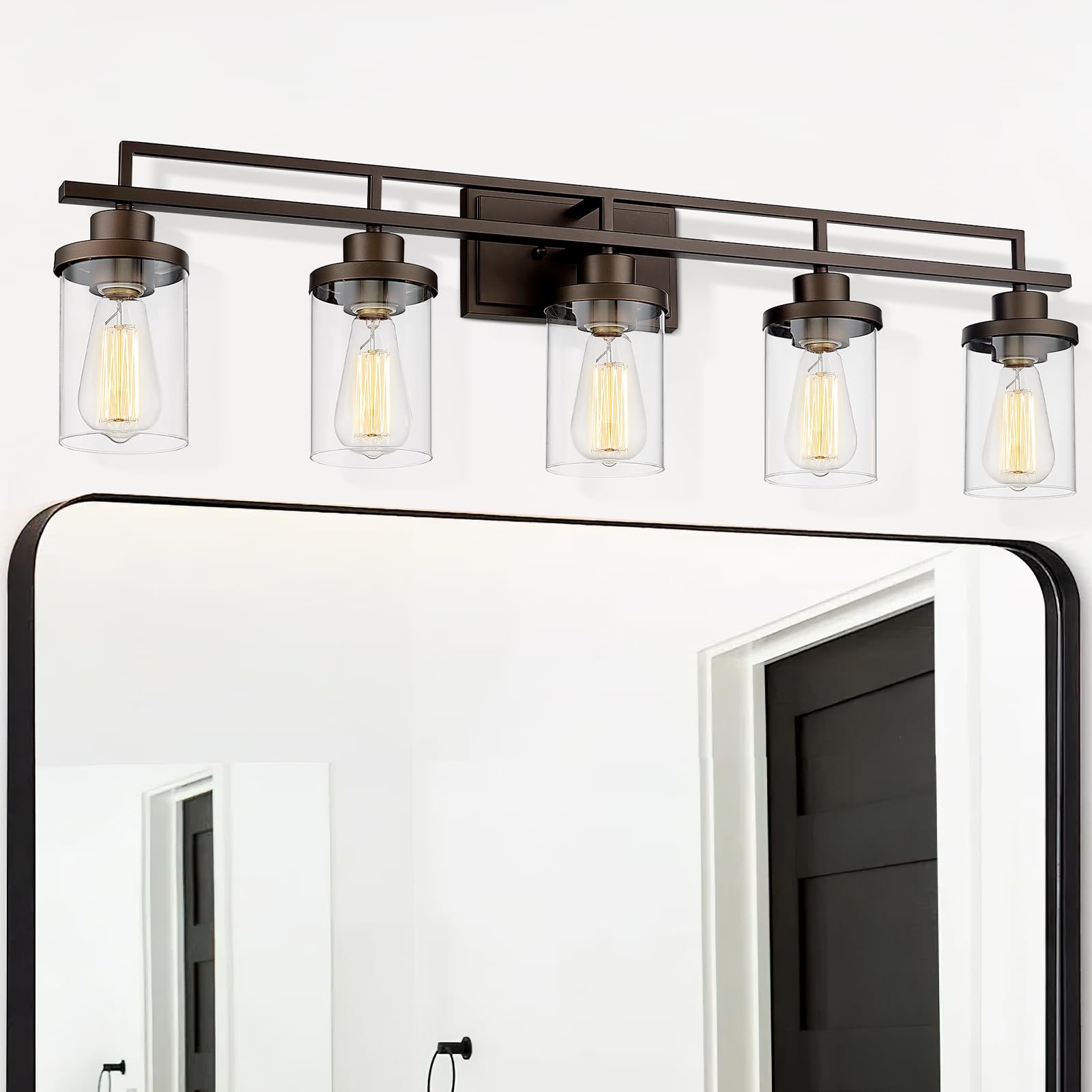 Emliviar 5-Light Rustic Vanity Light, Farmhouse Wall Lighting, Oil Rubbed Bronze Finish