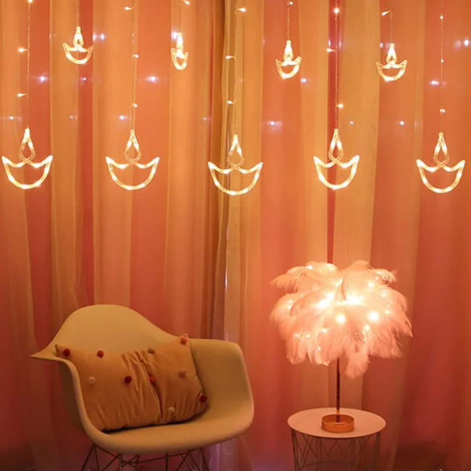 Kuber Industries Diya Shape String Lights|6 Big and 6 Small Window Decoration Lights|String Fairy Lights for Christmas,New Year,