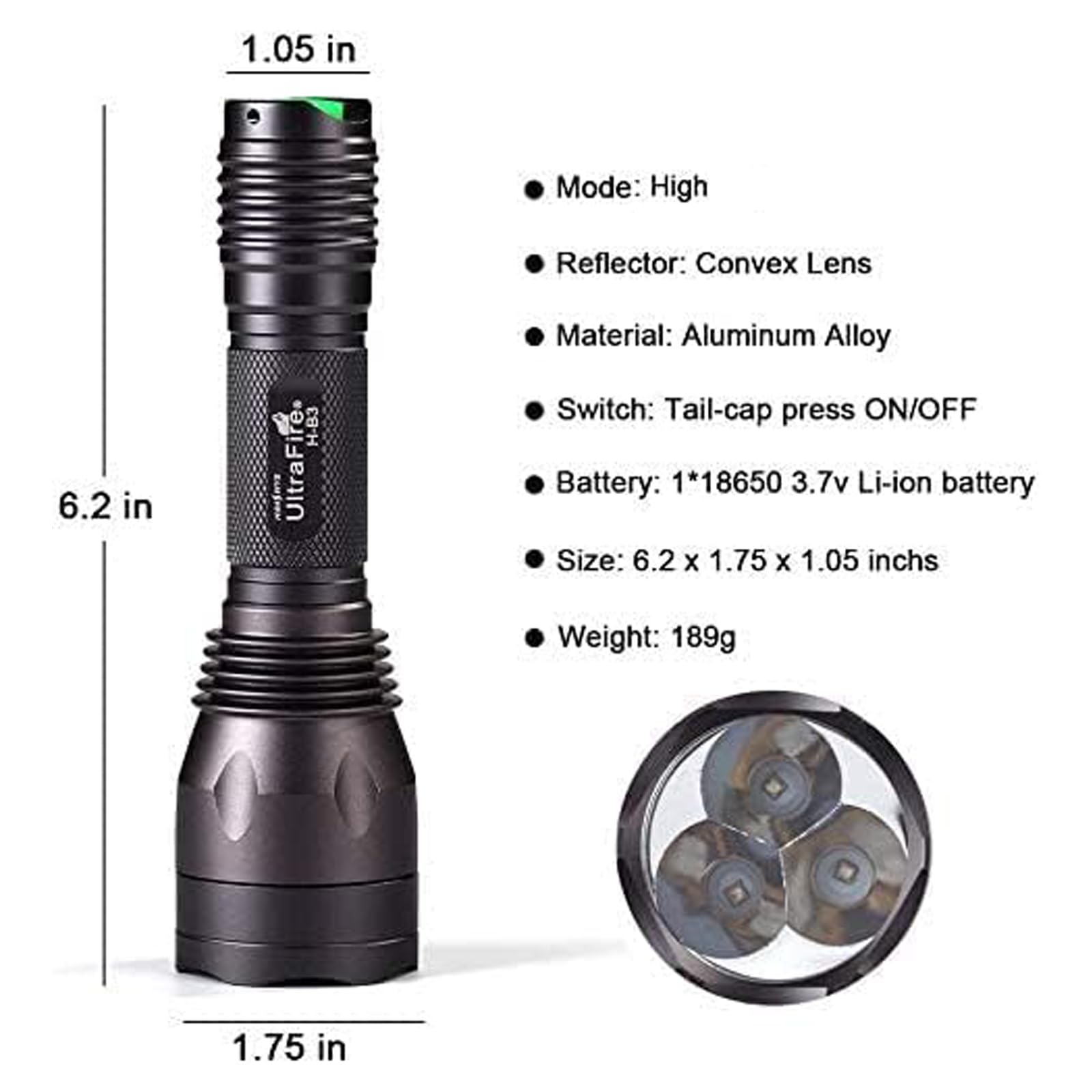 UltraFire Blue Light Flashlight Hunting Torch 256 Yard 470 nm Wavelength Professional Blue Beam Flashlight Fishing Hunting H-B3