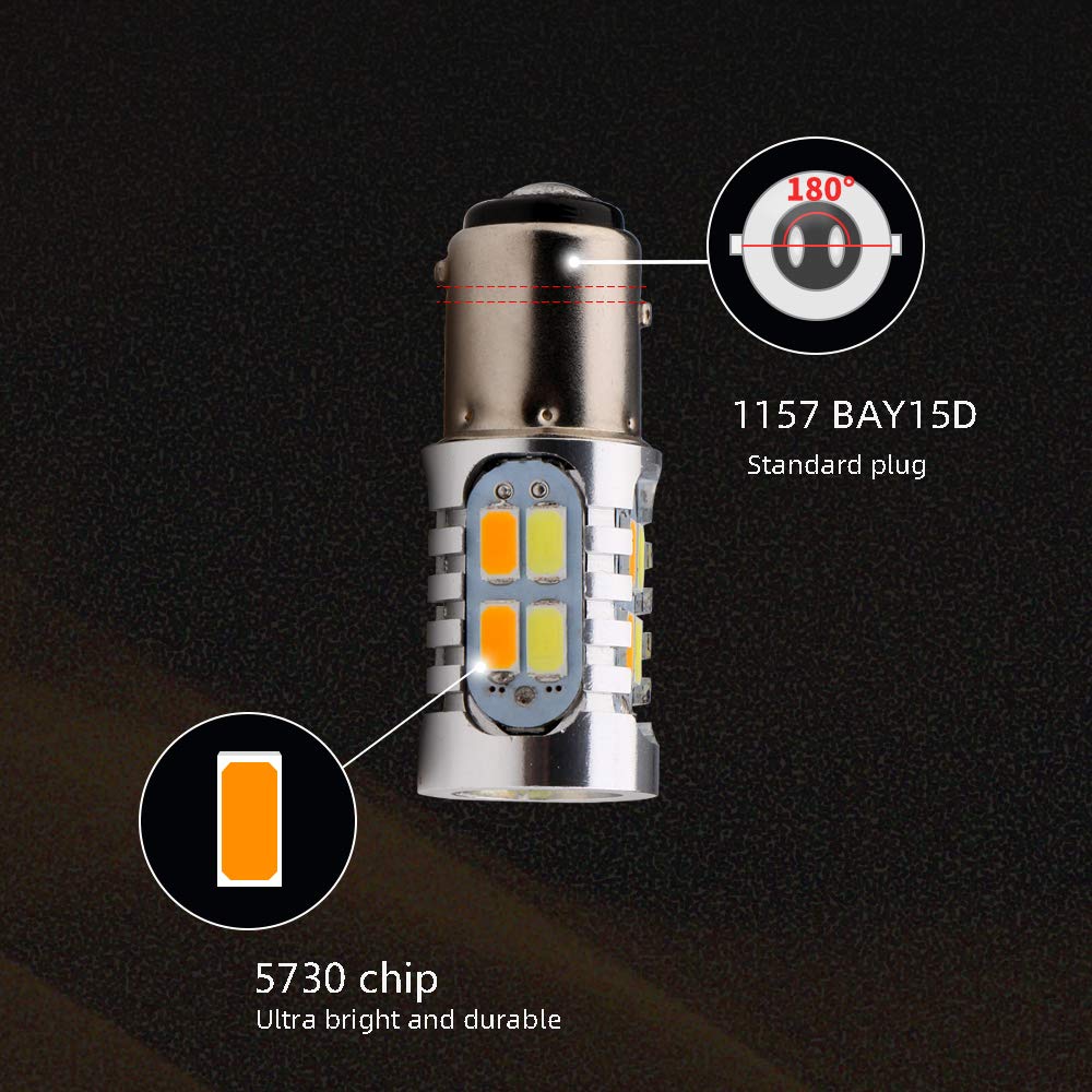 Grandview 2pcs 1157 BAY15D LED Light Bulbs Amber/White Switchback 400LM 12V 5730 20SMD 6500K-8000K