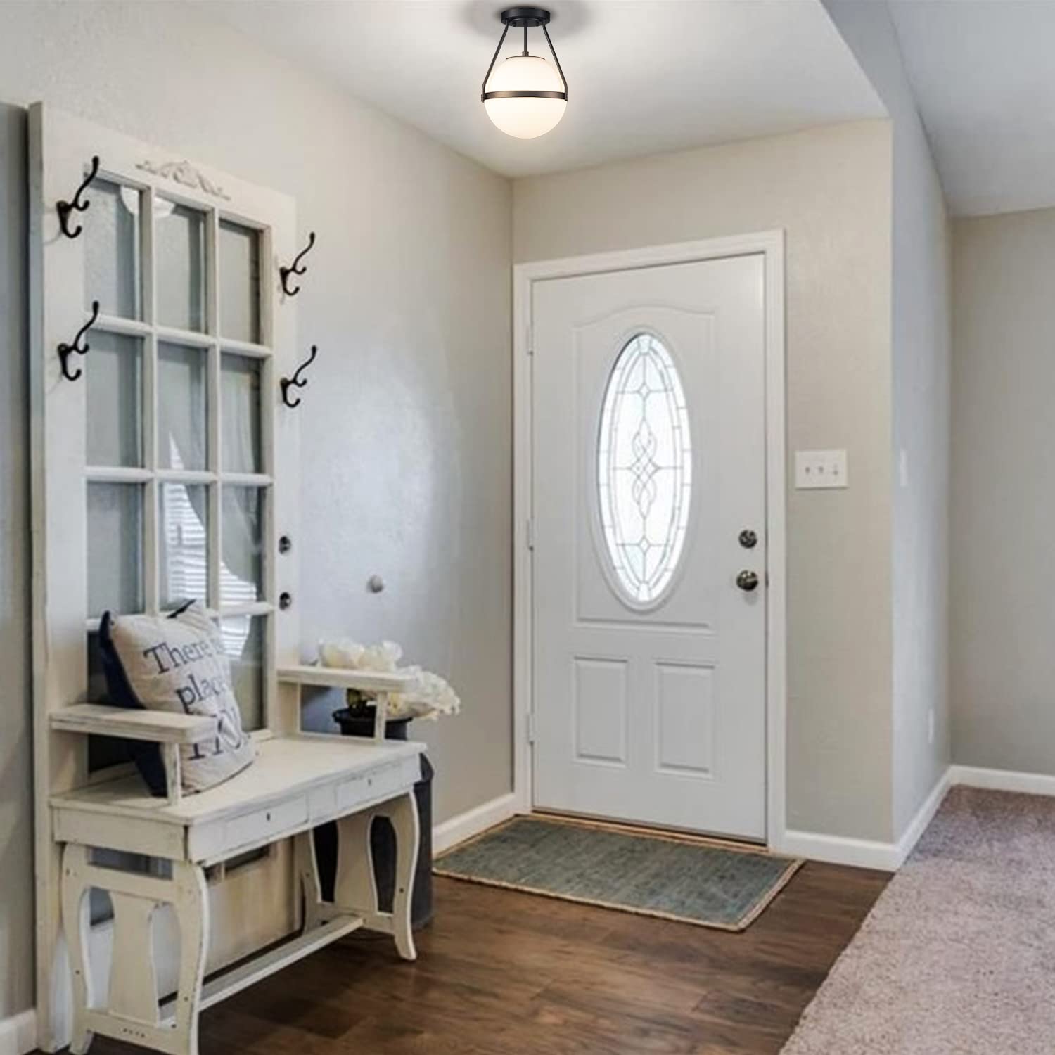 HOLKIRT Modern Globe Ceiling Light Fixture, Black Opal Glass, 7 Inch, Model B7106CU-BK-20, Mid Century Design for Kitchen or Bedroom