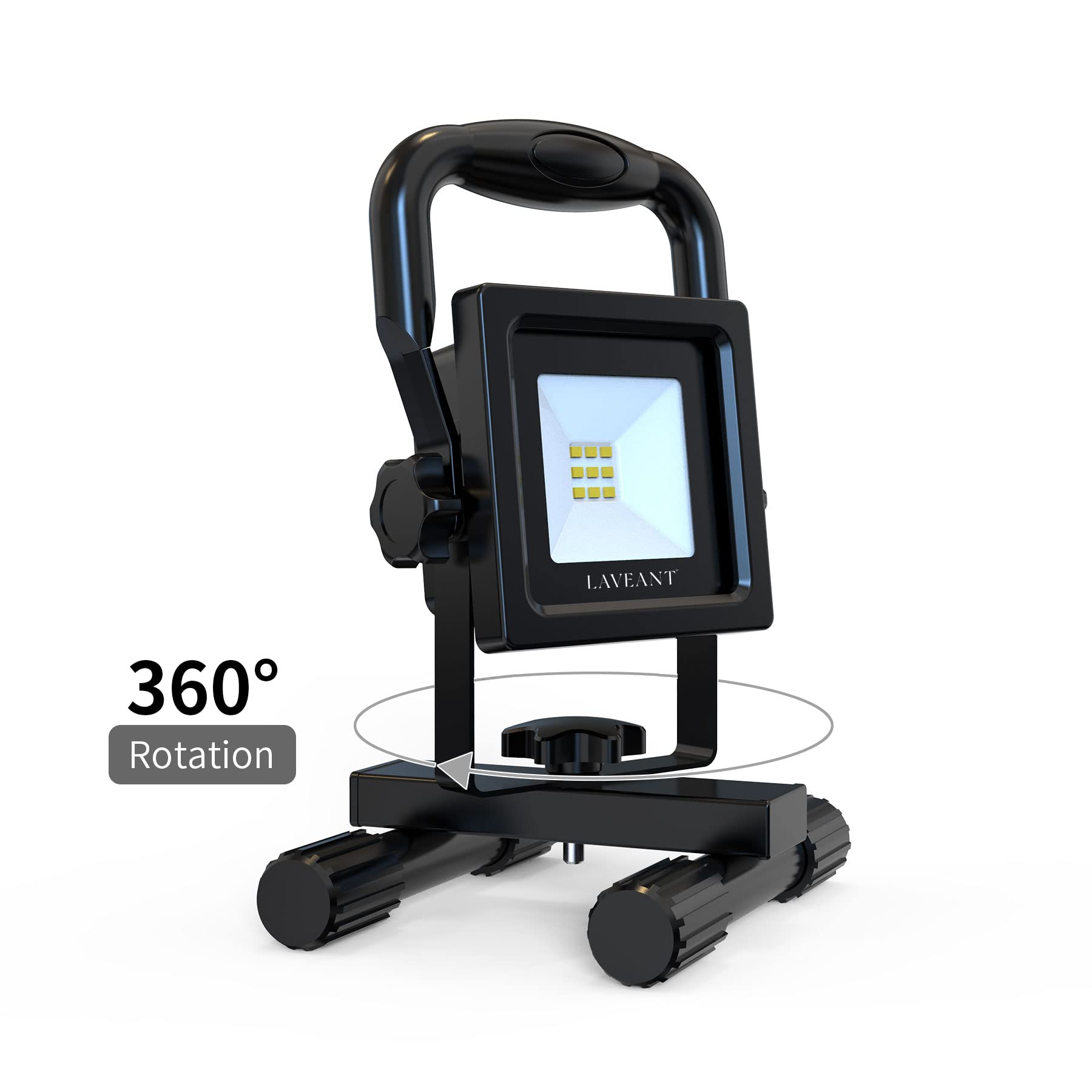 Laveant Rechargeable LED Work Light 10W 600 Lumens Waterproof with Stand, Model EL101, 10W Black