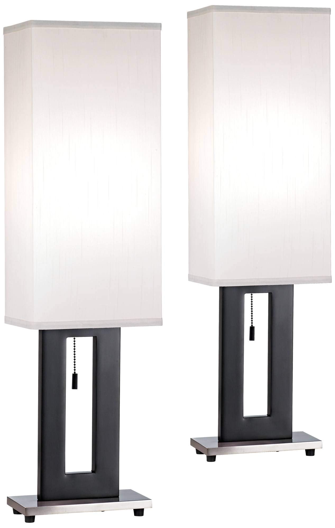 360 Lighting 30 Tall Floating Modern Table Lamps Set Of 2 - Black Metal Frame, White Fabric Shade For Bedroom, Living Room, Office