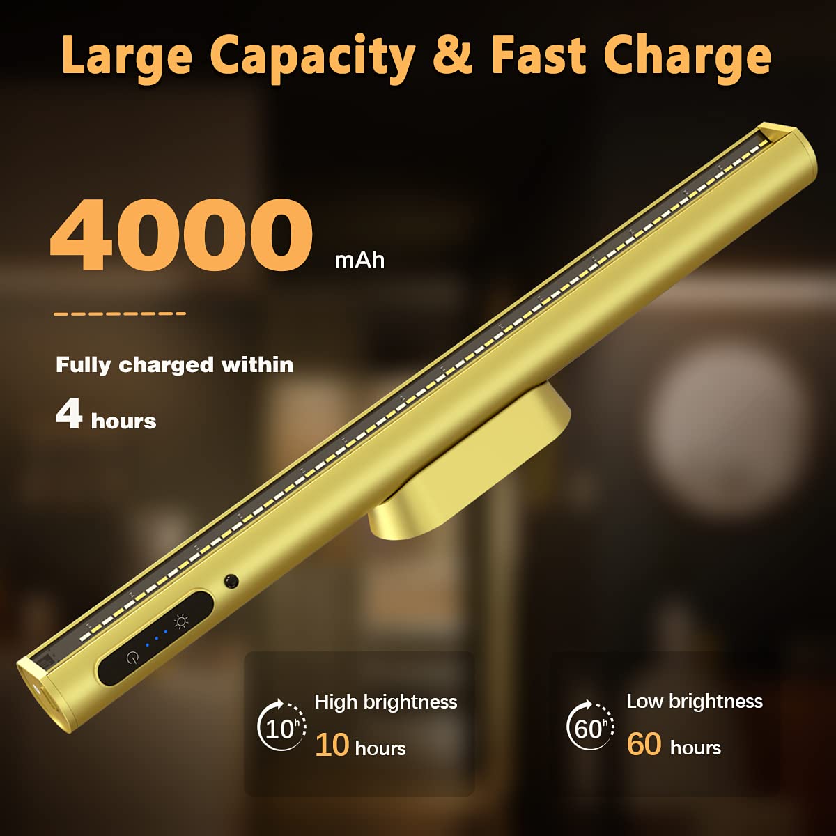 bravzurg Rechargeable LED Light Bar with Remote, Dimmable, Wireless, Aluminum, Without Motion Sensor, Gold, Model YZYK350-GD03
