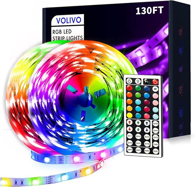 Volivo 130Ft Led Strip Lights With Ir Remote, Multicolor Color Changing Lighting For Home Decor