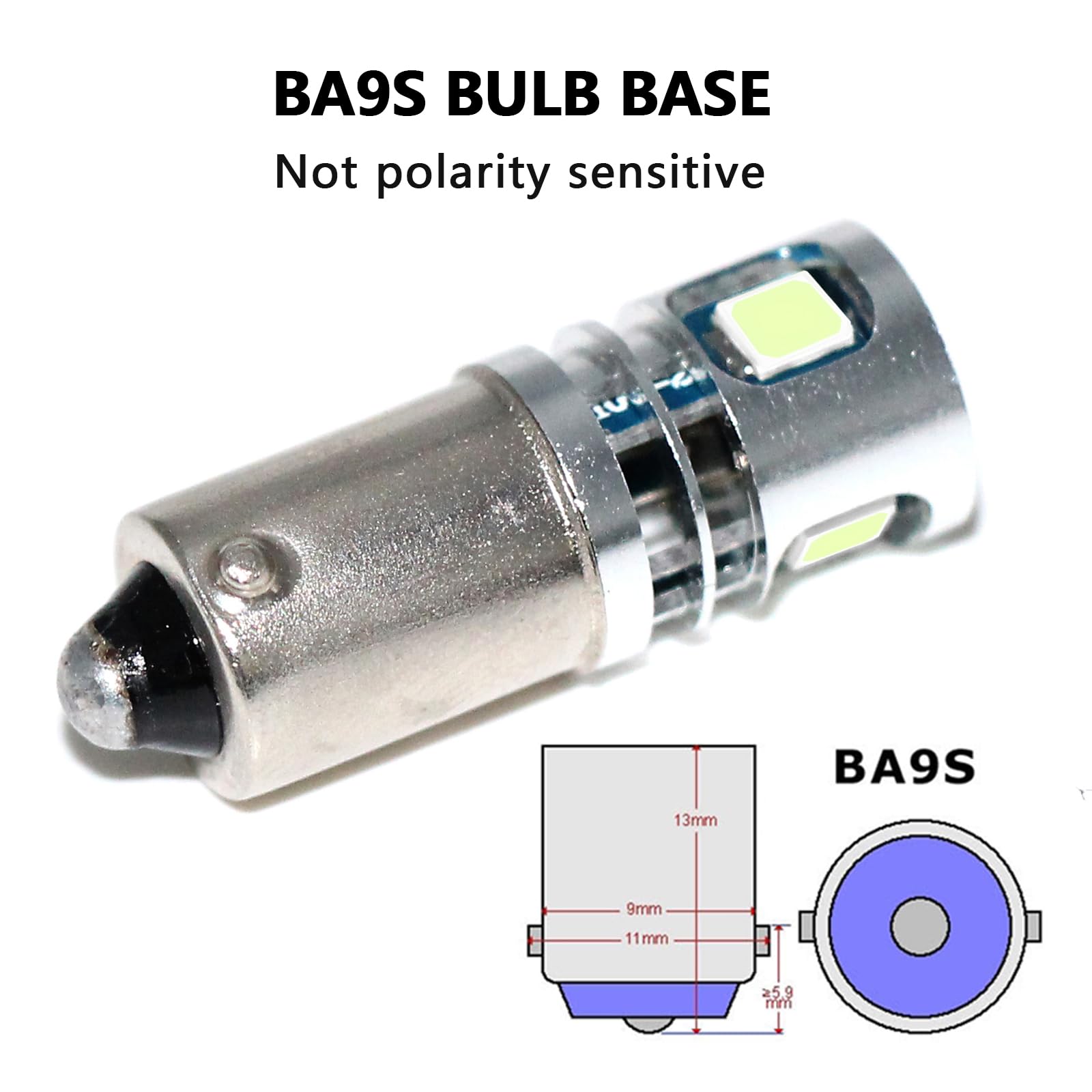 PHINLION BA9S 57 LED Light Bulb - Ice Blue, Non-Polarity, 12V for Car Interior, Map Reading, Dash Instrument Panel