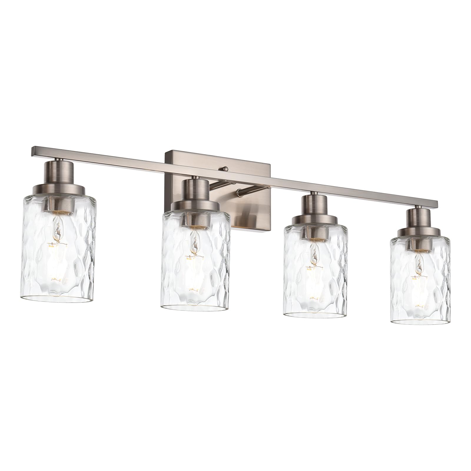 MELUCEE 4-Light Wall Light Fixture, Brushed Nickel, Metal, Clear Hammered Glass Shade, Model 450A-4W-SN