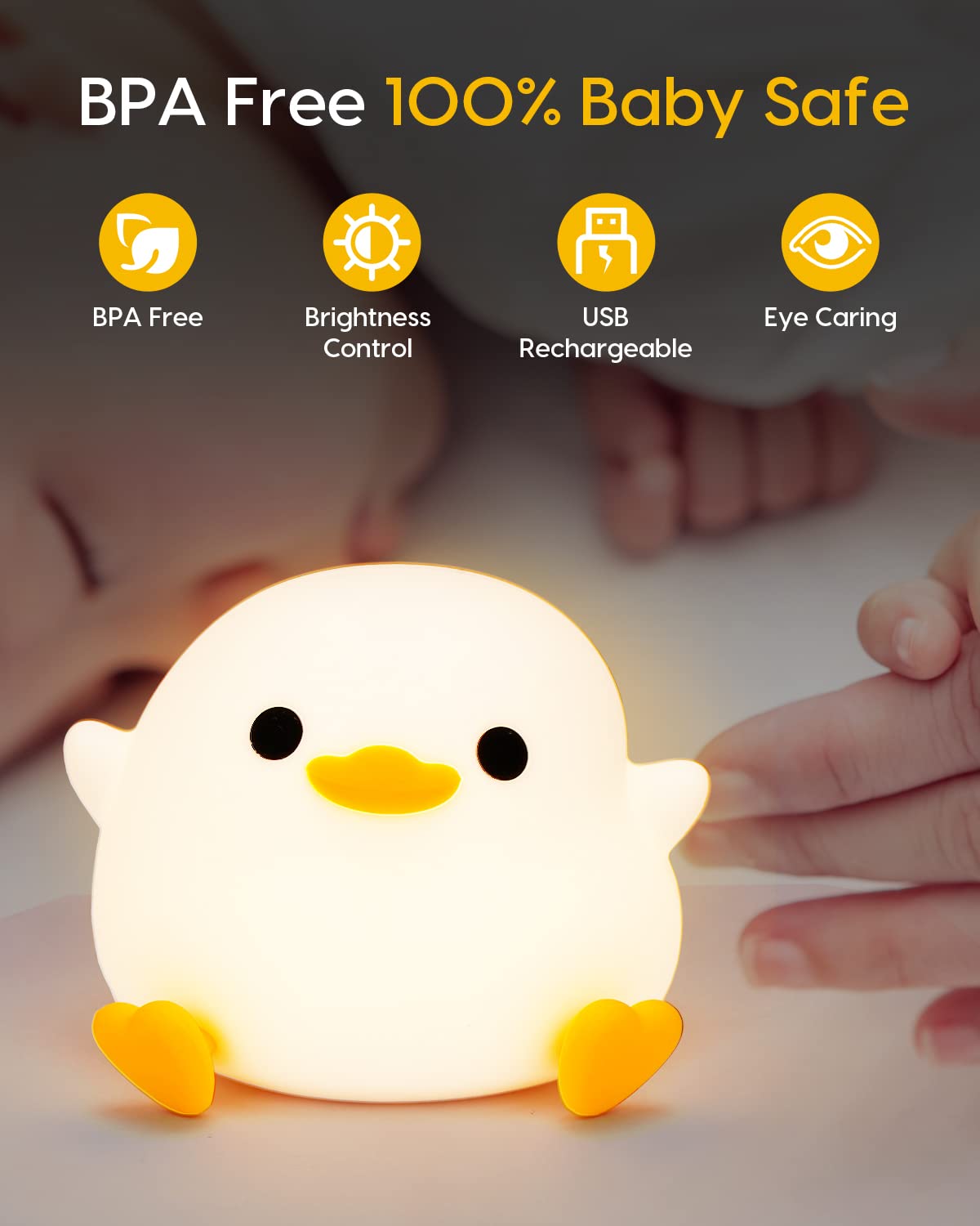 Amaredom DoDo Duck Night Light - Silicone Dimmable LED Lamp, Rechargeable with Timer, Cute Design for Bedrooms & Living Room