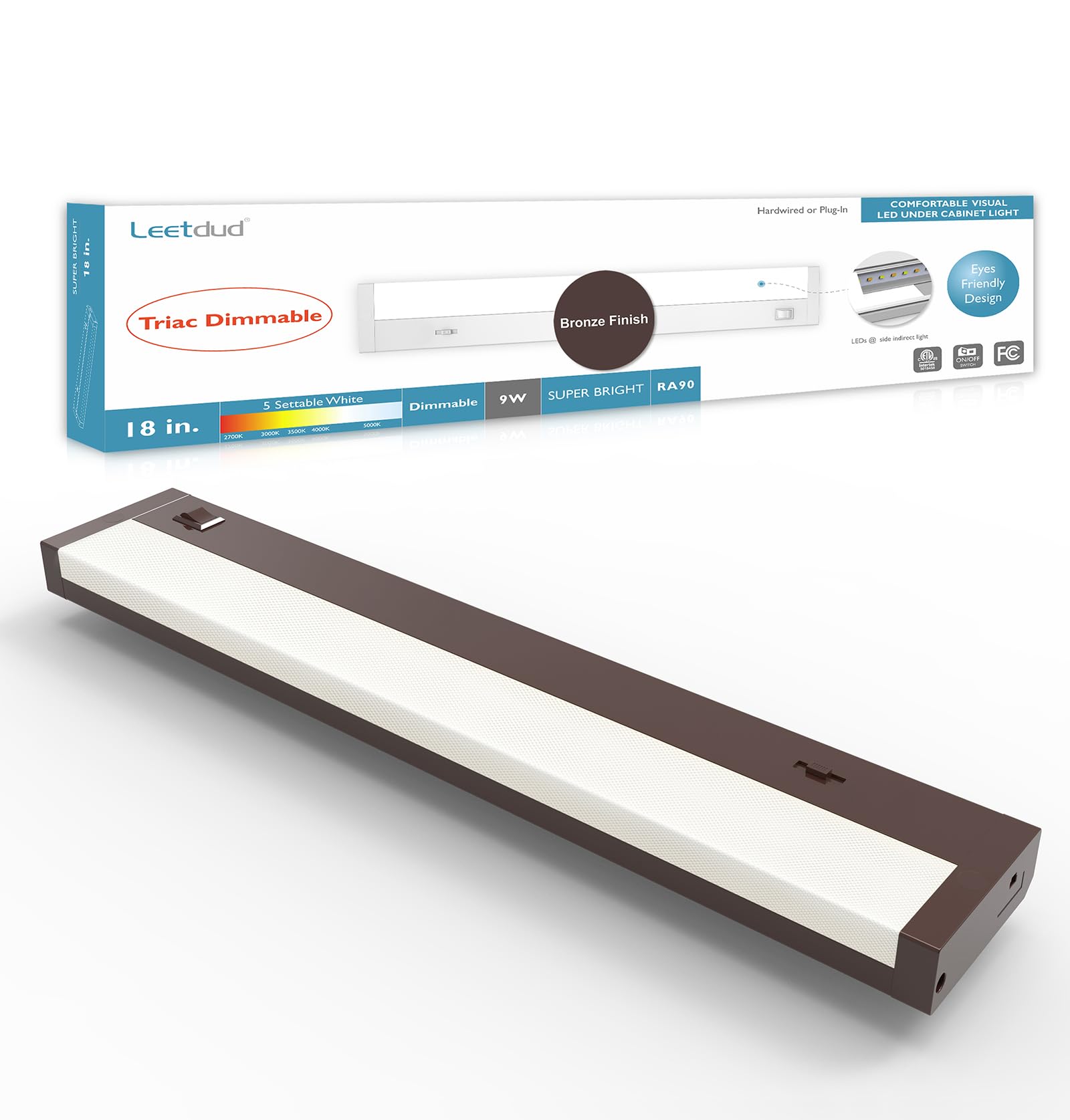 Leetdud LED Under Cabinet Lighting, Dimmable 5 Color, 18 Inch, Bronze, Model AirKitPro-1809WU-TPTC-D-BR